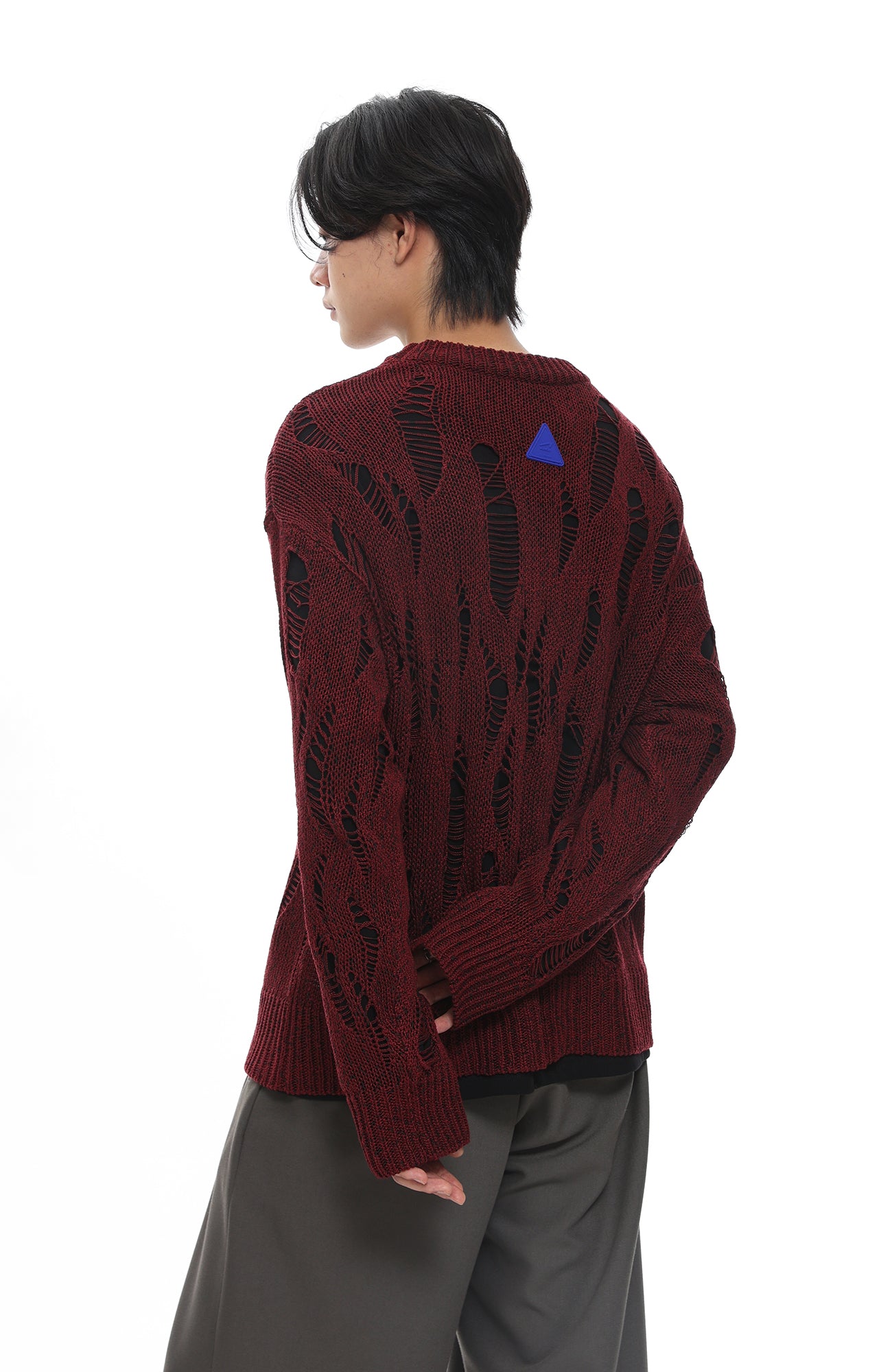 ROARINGWILD A ARCH Distressed Hollowed-Knit Sweater
