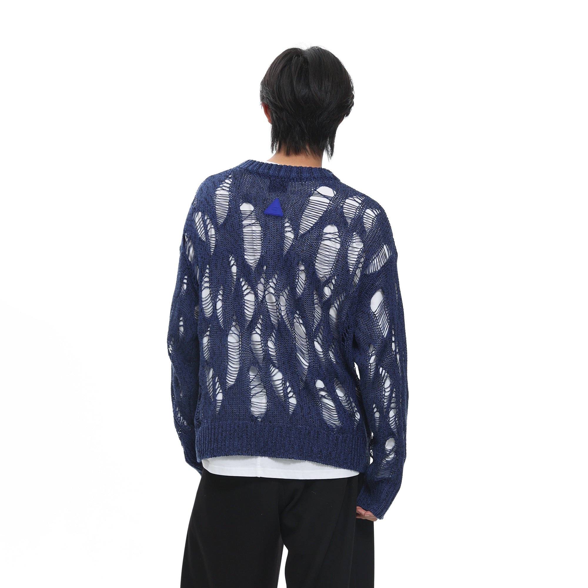 ROARINGWILD A ARCH Distressed Hollowed-Knit Sweater