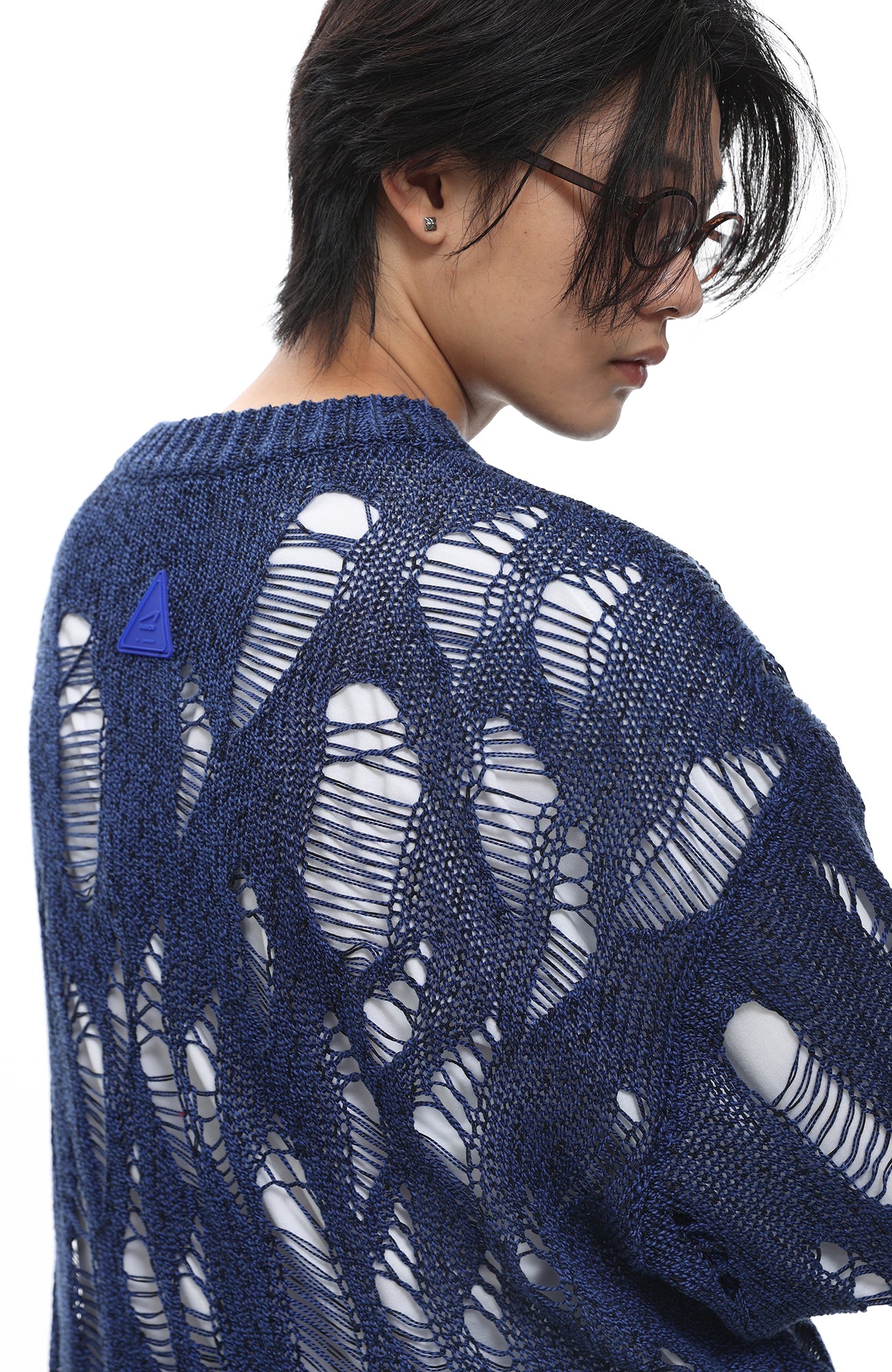 ROARINGWILD A ARCH Distressed Hollowed-Knit Sweater