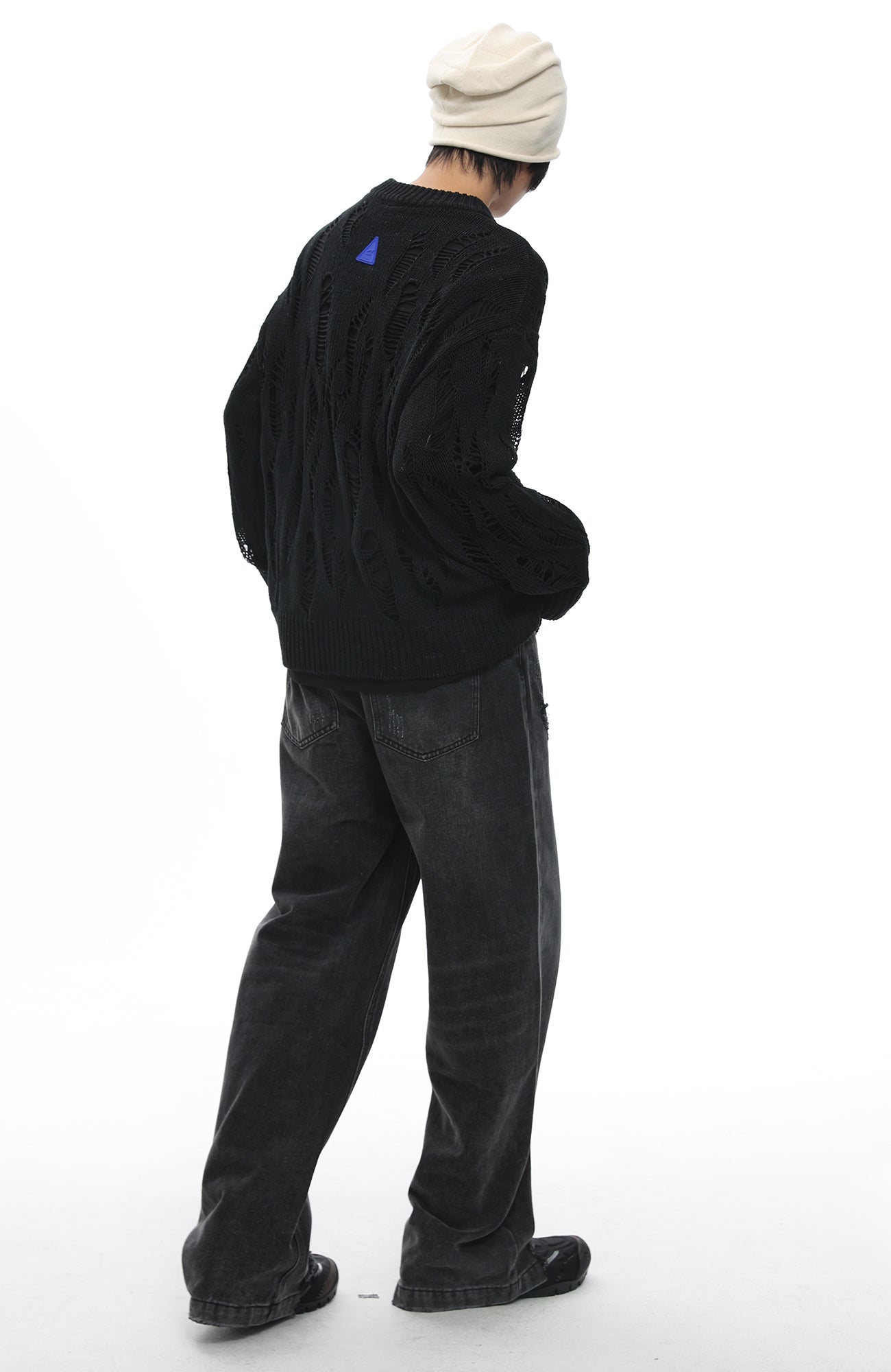 ROARINGWILD A ARCH Distressed Hollowed-Knit Sweater