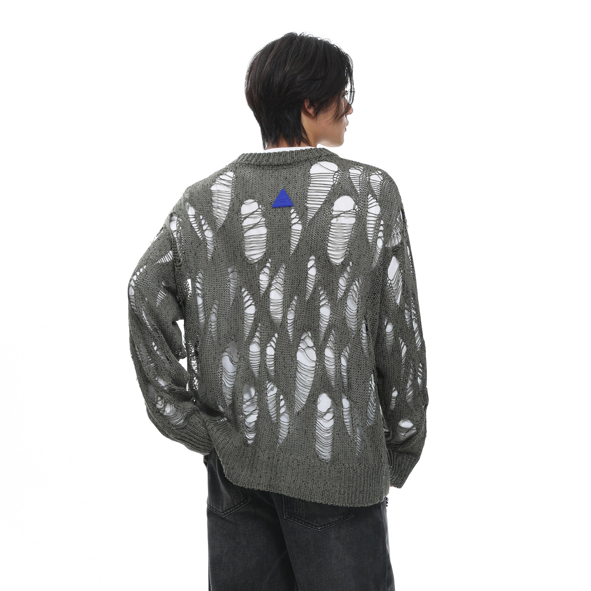 ROARINGWILD A ARCH Distressed Hollowed-Knit Sweater