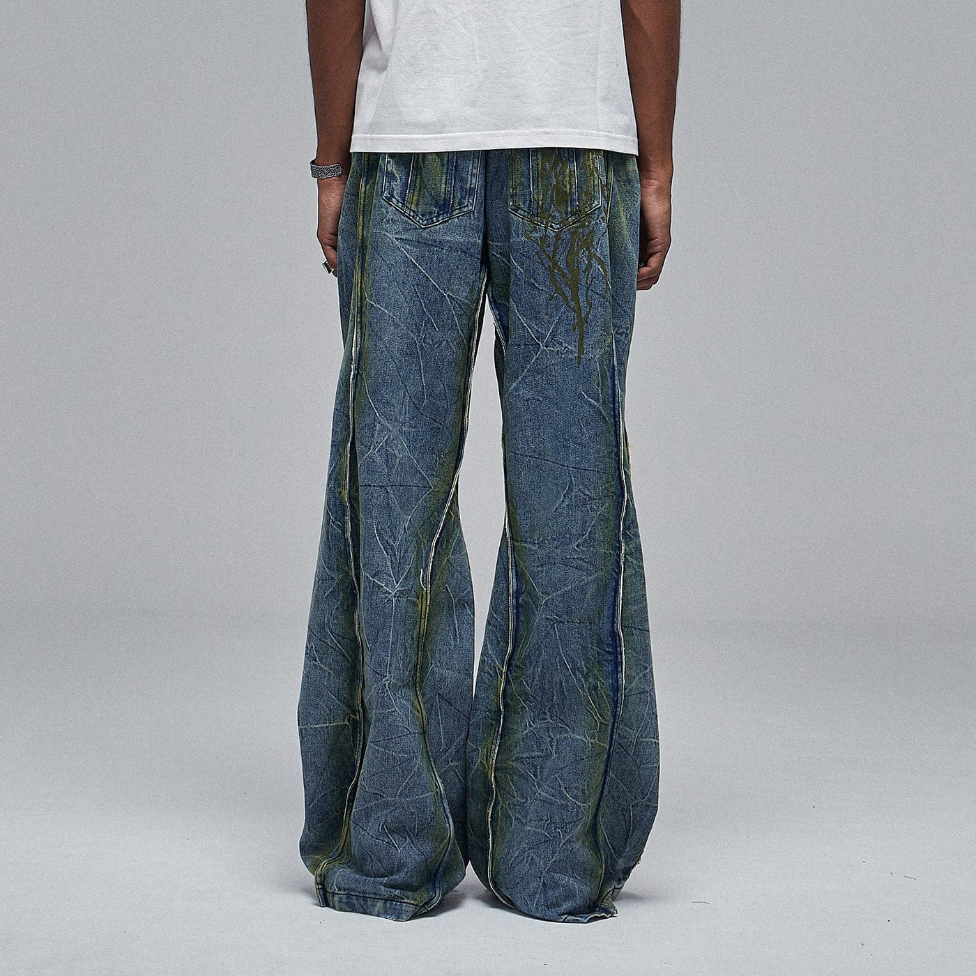 DND4DES Ripple Spliced Washed Jeans, premium urban and streetwear designers apparel on PROJECTISR.com, DND4DES