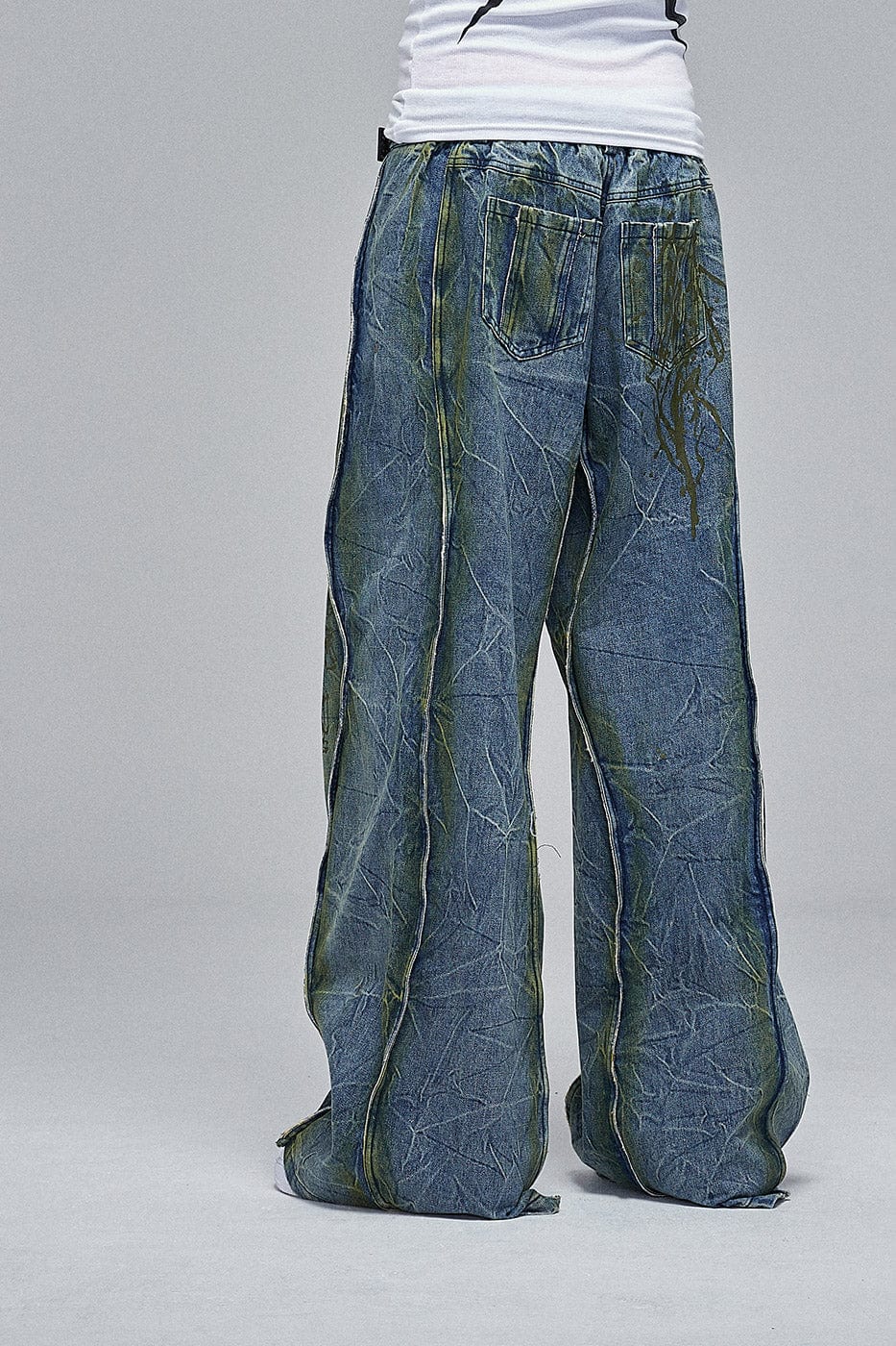 DND4DES Ripple Spliced Washed Jeans, premium urban and streetwear designers apparel on PROJECTISR.com, DND4DES