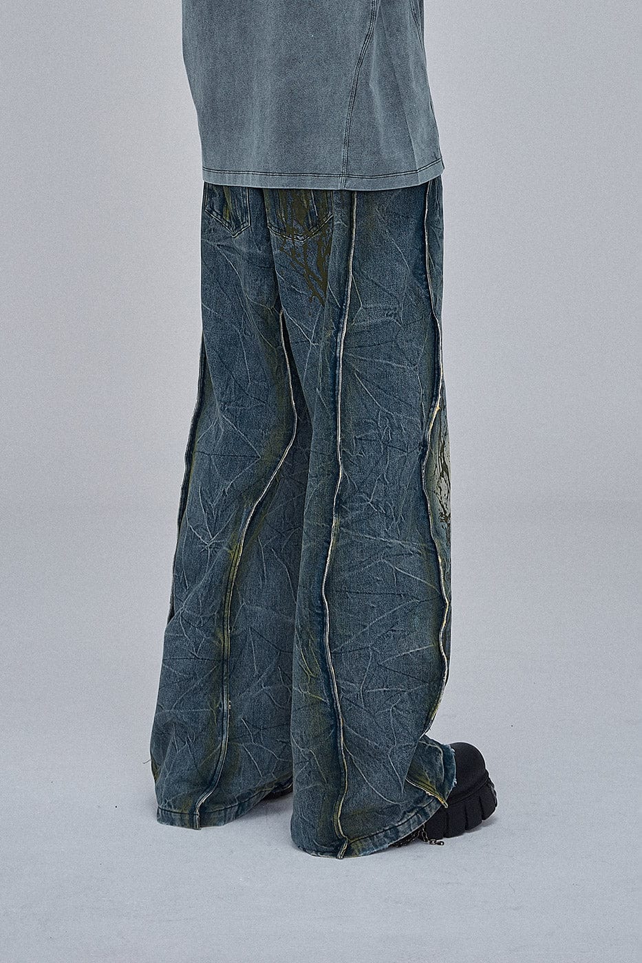 DND4DES Ripple Spliced Washed Jeans, premium urban and streetwear designers apparel on PROJECTISR.com, DND4DES