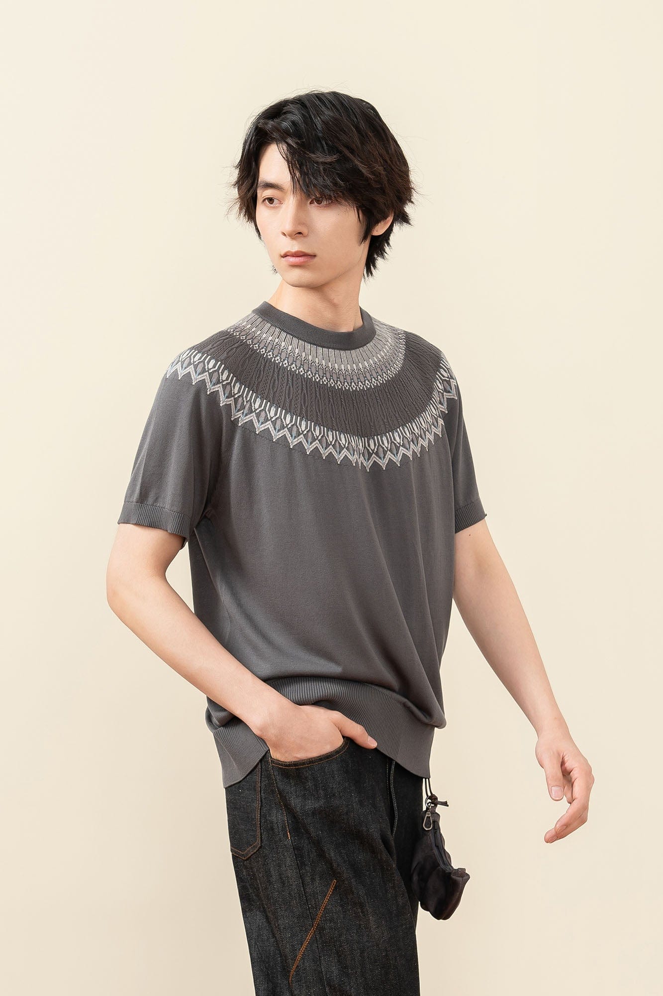 MOITIEDEPETALE Fair Isle Jacquard Tee, premium urban and streetwear designers apparel on PROJECTISR.com, MOITIEDEPETALE