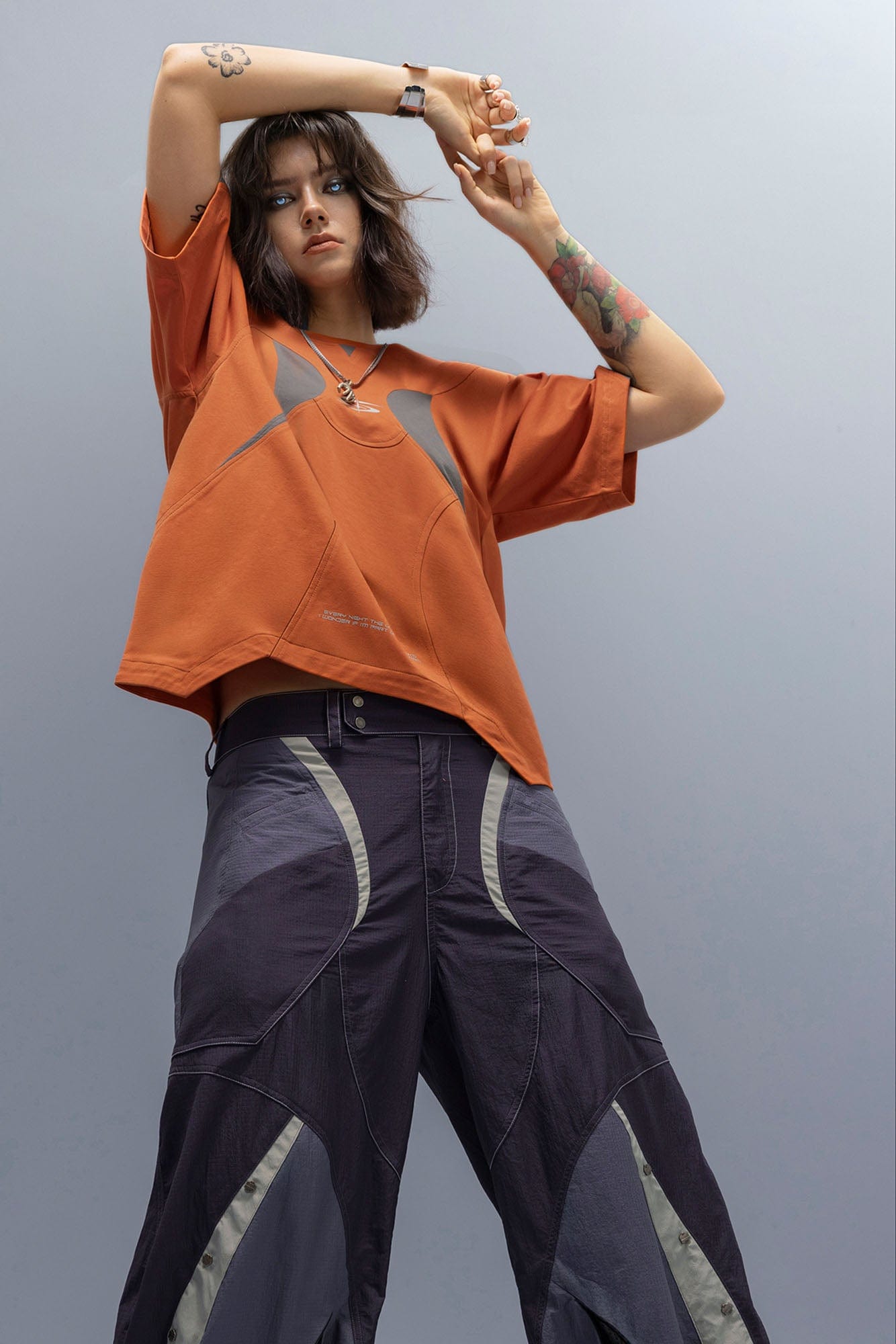 XIPHEVIL Curve Spliced Quick-Dry Sorona T-Shirt Orange