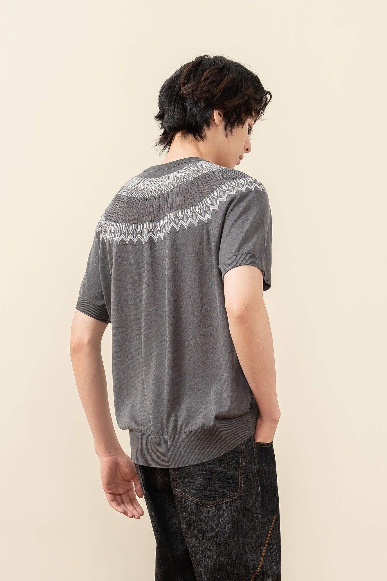 MOITIEDEPETALE Fair Isle Jacquard Tee, premium urban and streetwear designers apparel on PROJECTISR.com, MOITIEDEPETALE