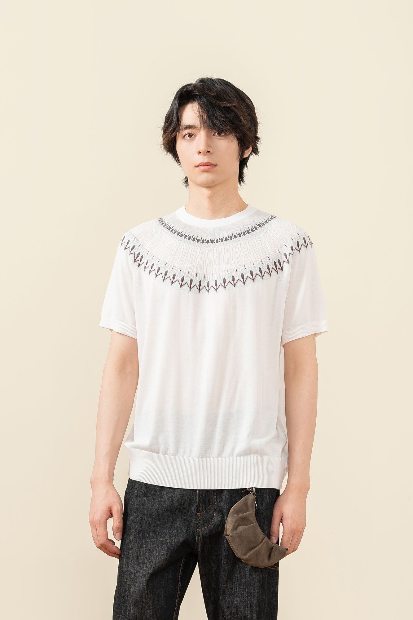 MOITIEDEPETALE Fair Isle Jacquard Tee, premium urban and streetwear designers apparel on PROJECTISR.com, MOITIEDEPETALE