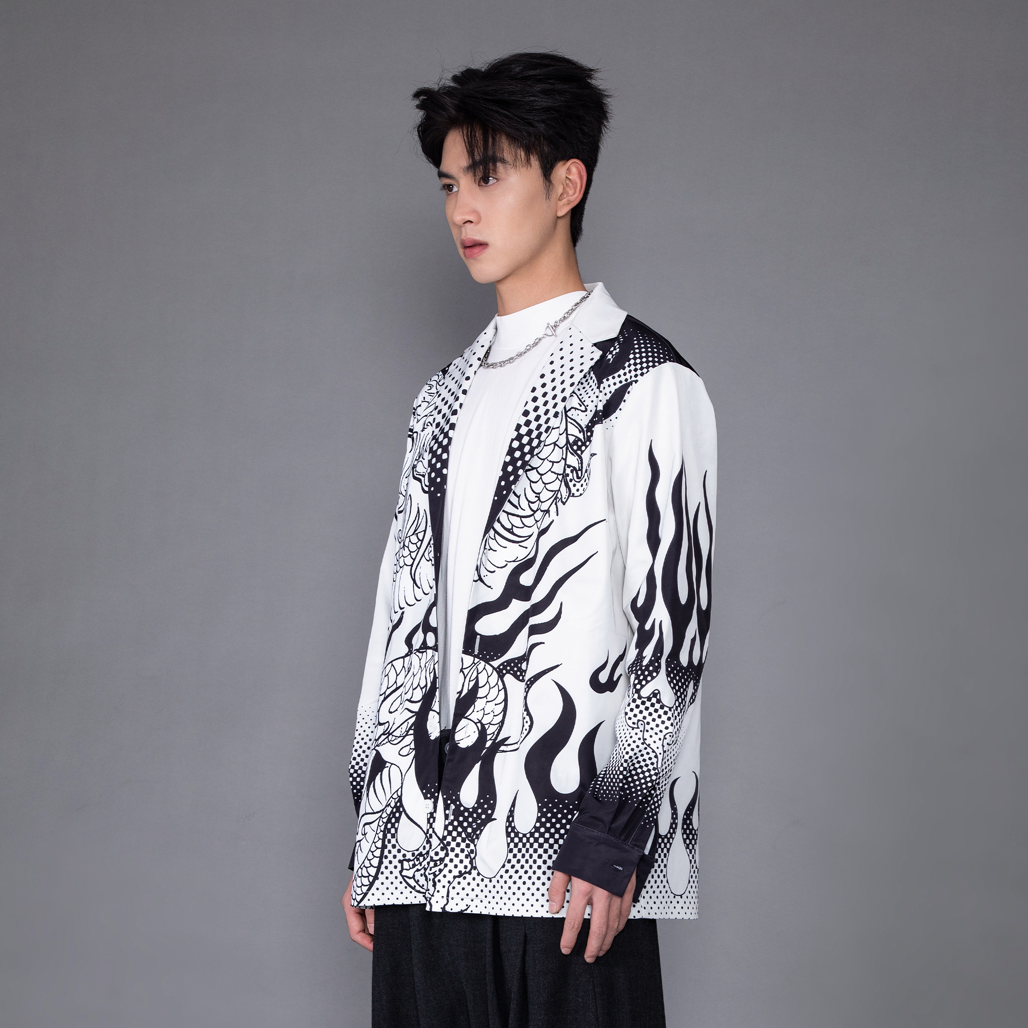 MASH UP ASIA Dragon Flame Graphic Oversized Blazer, premium urban and streetwear designers apparel on PROJECTISR.com, MASH UP ASIA