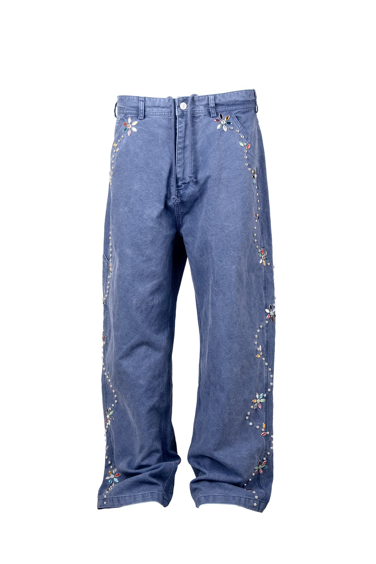 ZWDH Studded Floral Straight-Leg Jeans — flat lay
