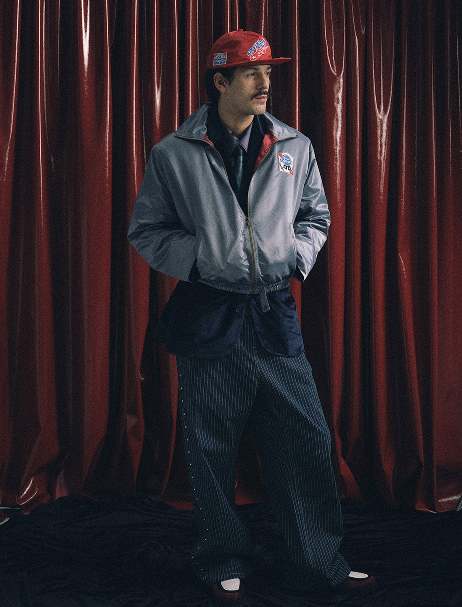 TRECLUB Retro Satin Badge-Patch Blouson, premium urban and streetwear designers apparel on PROJECTISR.com, TRECLUB