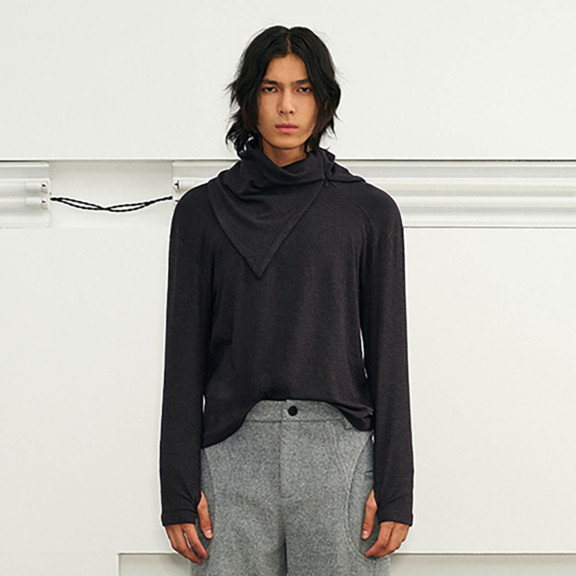 KREATE Scarf Collar Knitted Long-Sleeve Tee, premium urban and streetwear designers apparel on PROJECTISR.com, KREATE