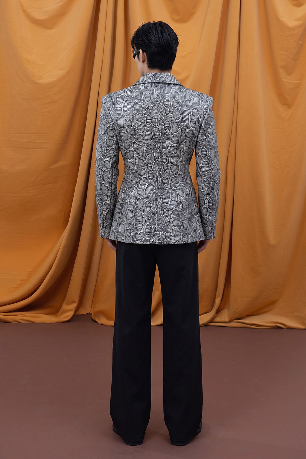 CLP Snake-Print Faux Leather Padded-Shoulder Blazer Jacket — full body