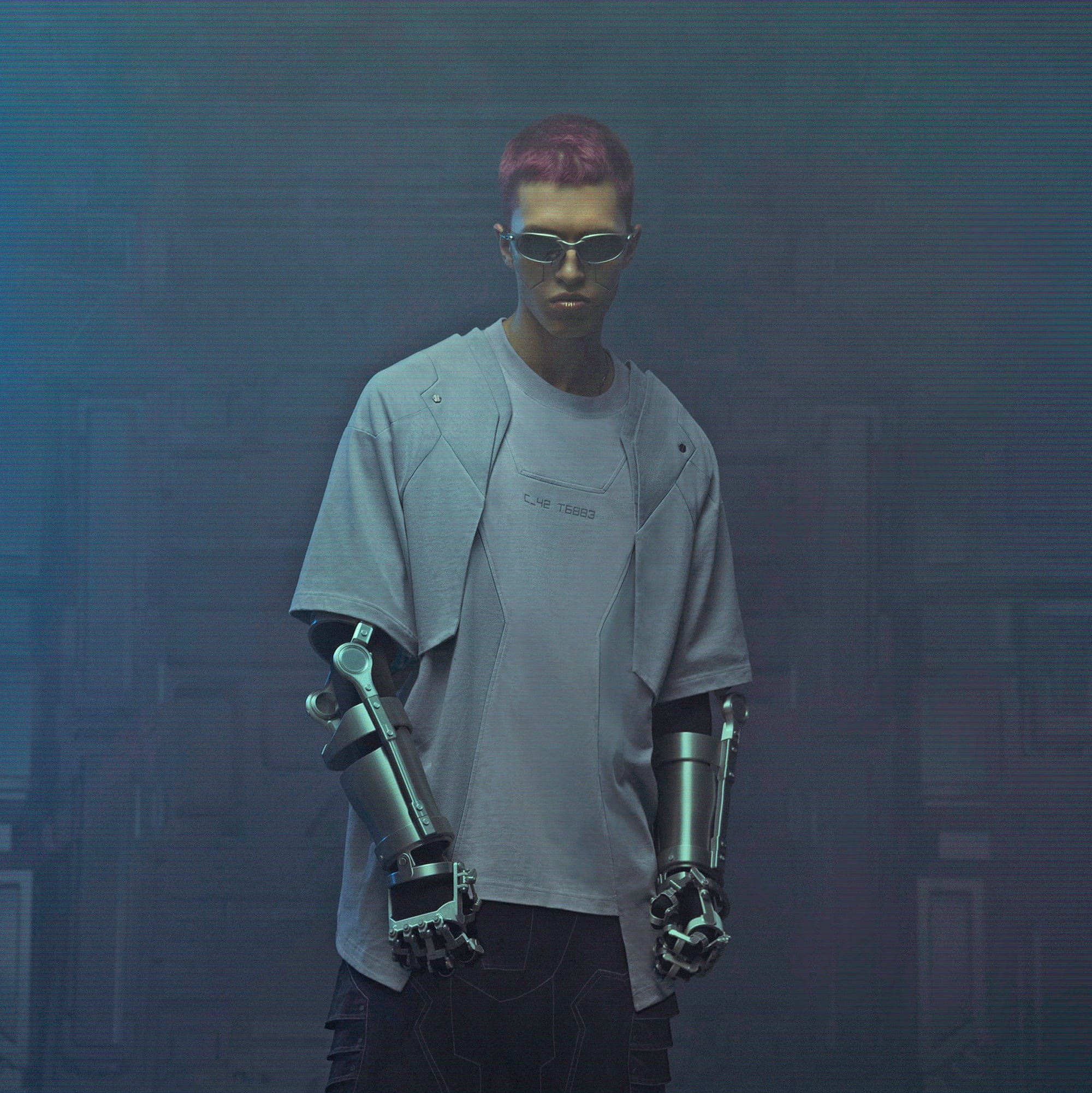 XIPHEVIL Deep Zone Deconstructed Armor Rivet T-Shirt Light Grey, premium urban and streetwear designers apparel on PROJECTISR.com, XIPHEVIL