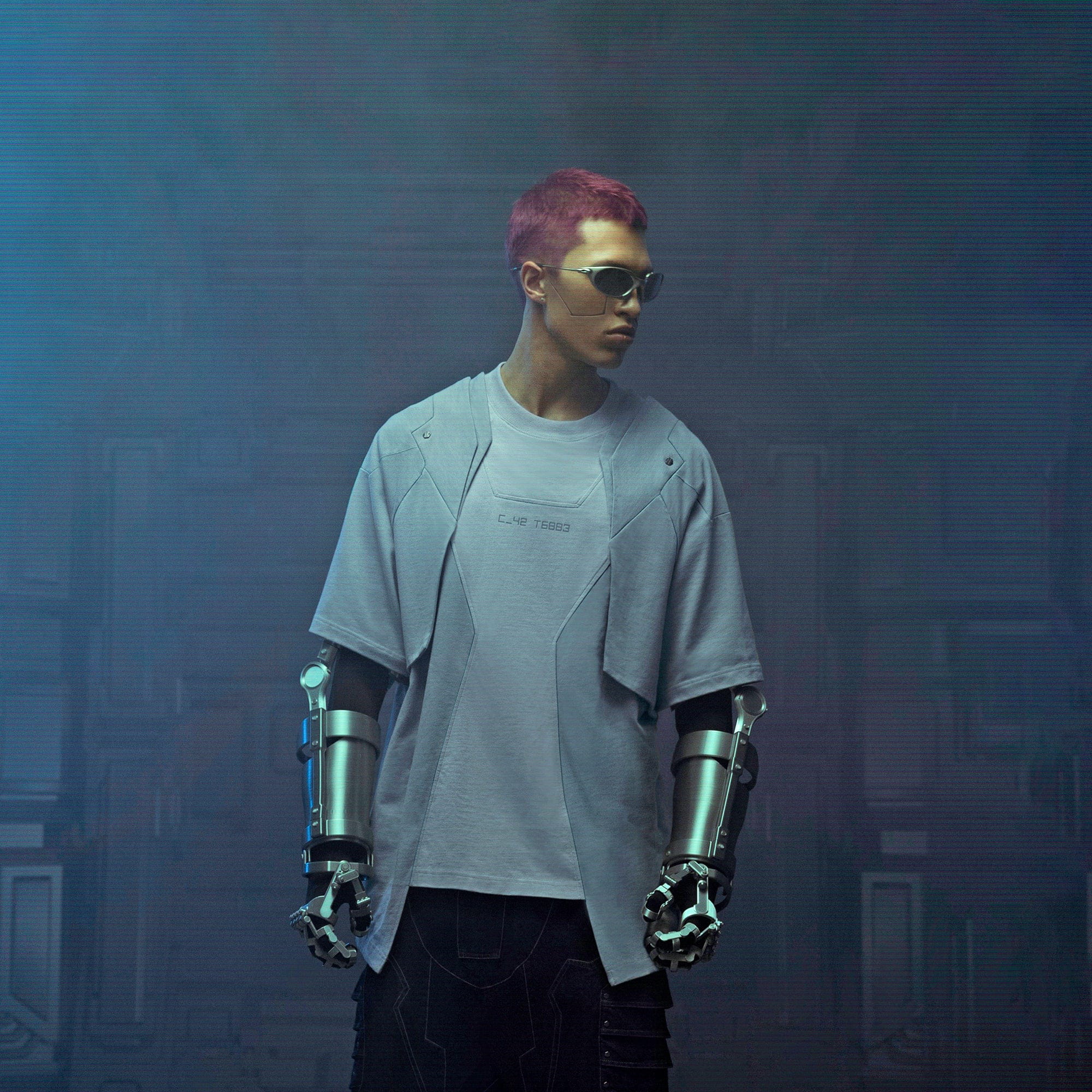 XIPHEVIL Deep Zone Deconstructed Armor Rivet T-Shirt Light Grey, premium urban and streetwear designers apparel on PROJECTISR.com, XIPHEVIL