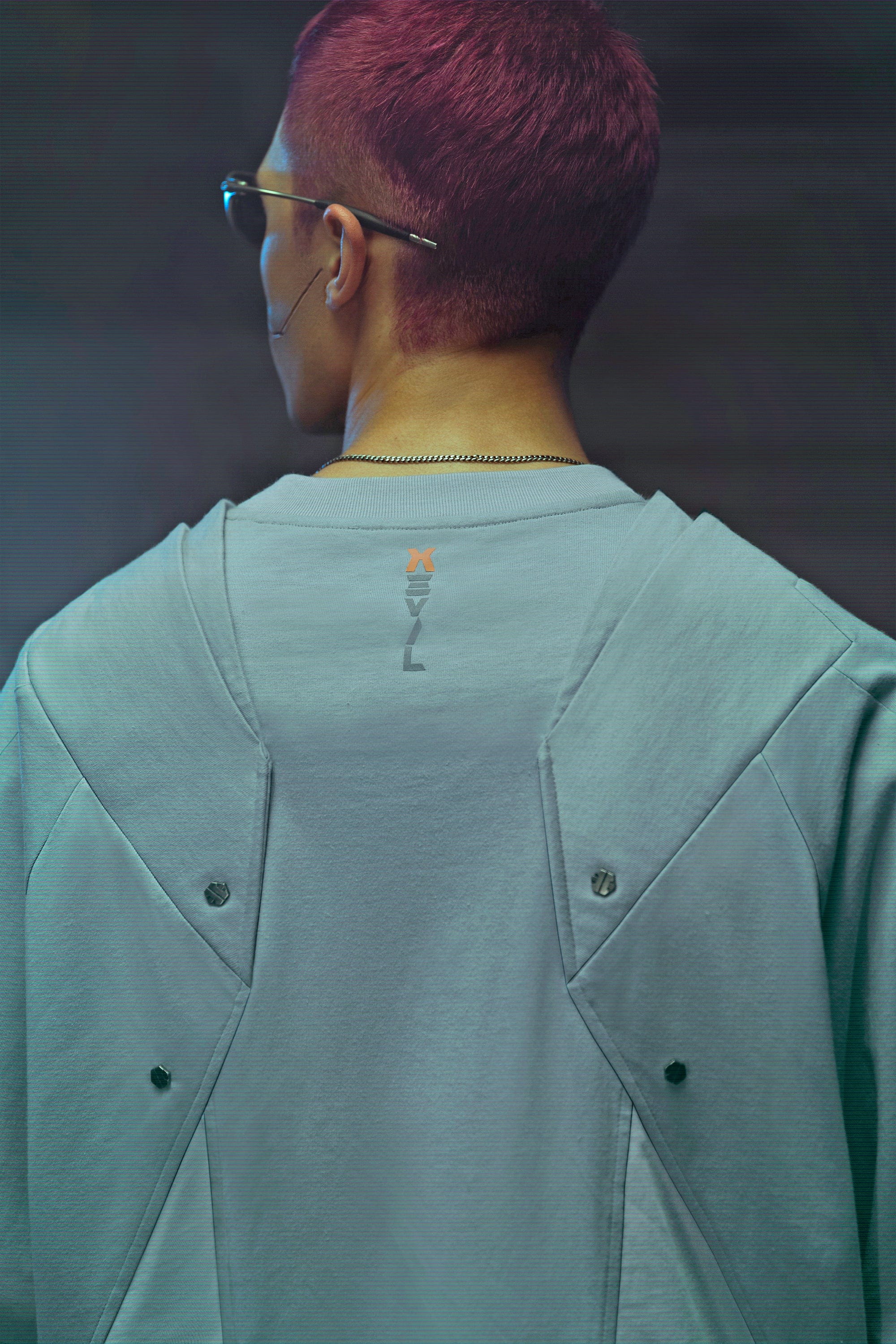 XIPHEVIL Deep Zone Deconstructed Armor Rivet T-Shirt Light Grey, premium urban and streetwear designers apparel on PROJECTISR.com, XIPHEVIL