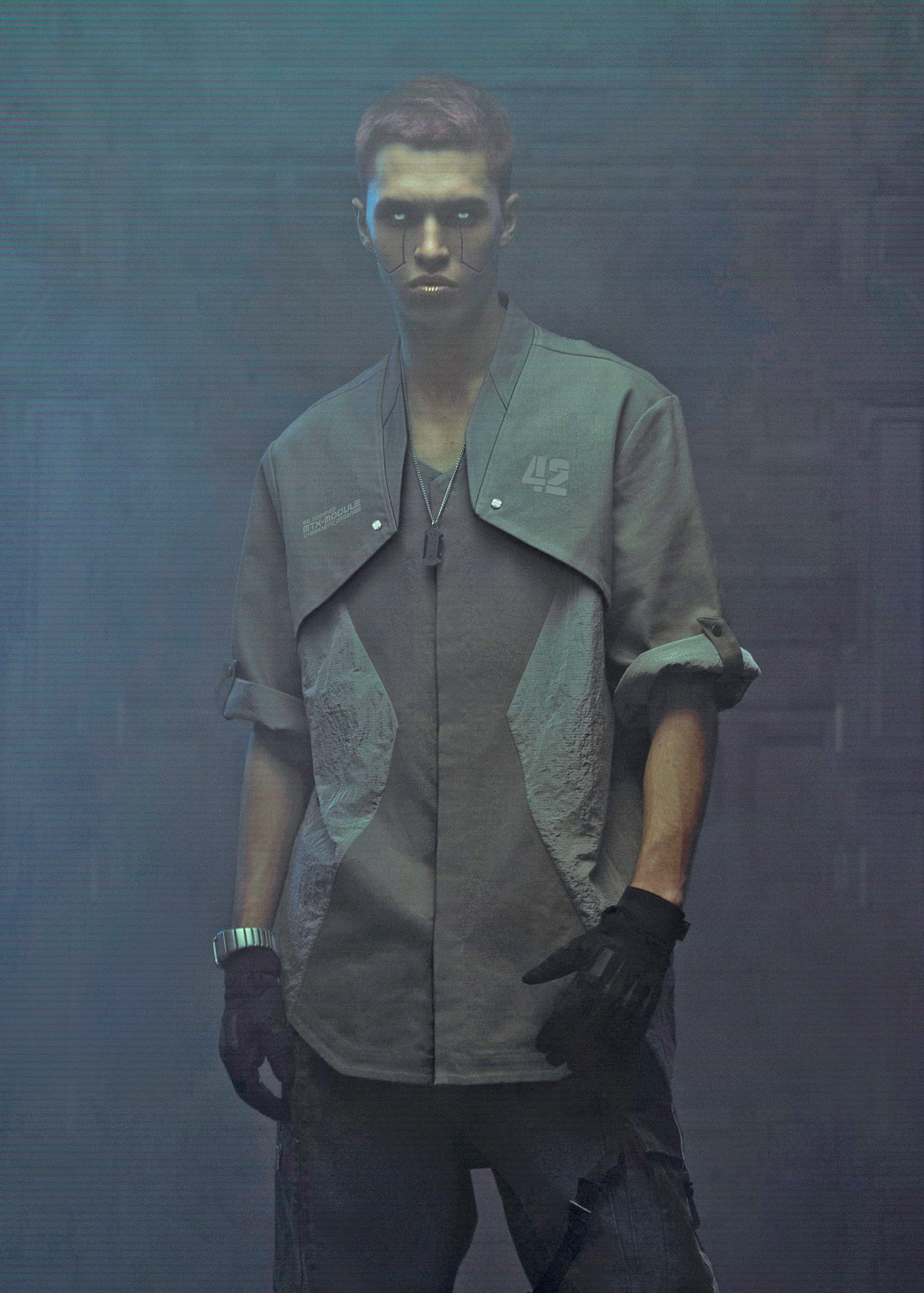 XIPHEVIL Terminal Modern Layered Rivet Half Shirt Light Grey, premium urban and streetwear designers apparel on PROJECTISR.com, XIPHEVIL