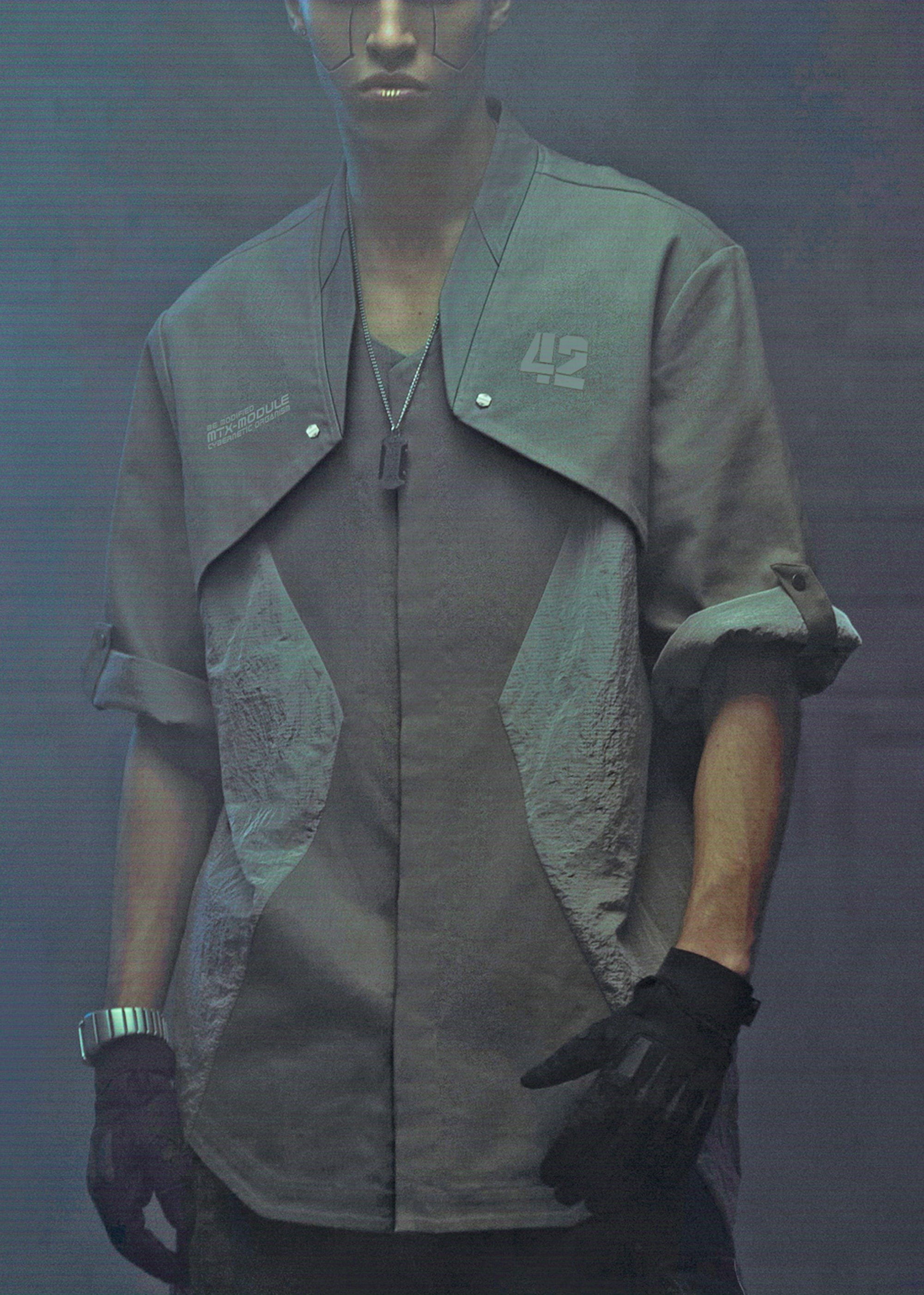 XIPHEVIL Terminal Modern Layered Rivet Half Shirt Light Grey, premium urban and streetwear designers apparel on PROJECTISR.com, XIPHEVIL