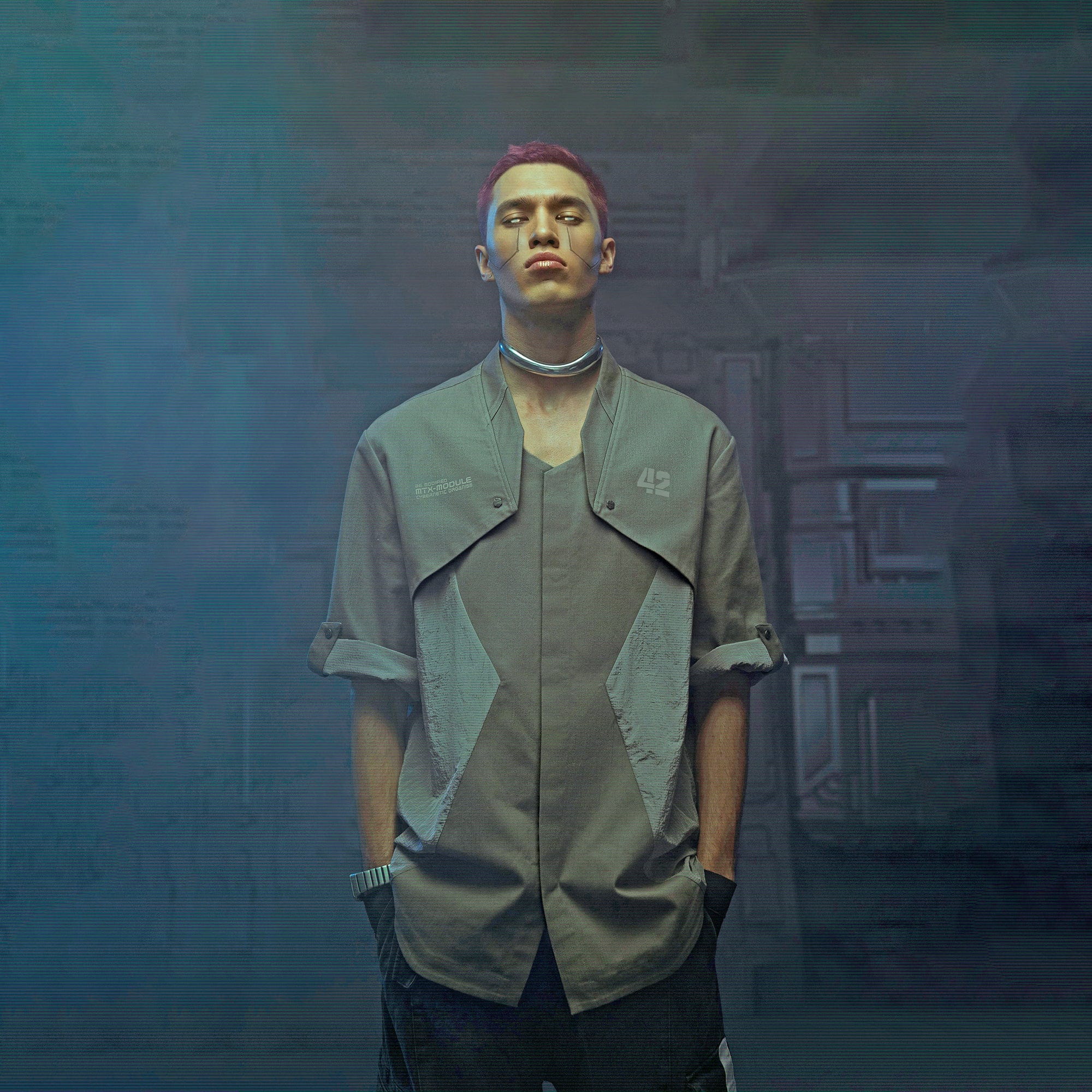 XIPHEVIL Terminal Modern Layered Rivet Half Shirt Light Grey, premium urban and streetwear designers apparel on PROJECTISR.com, XIPHEVIL
