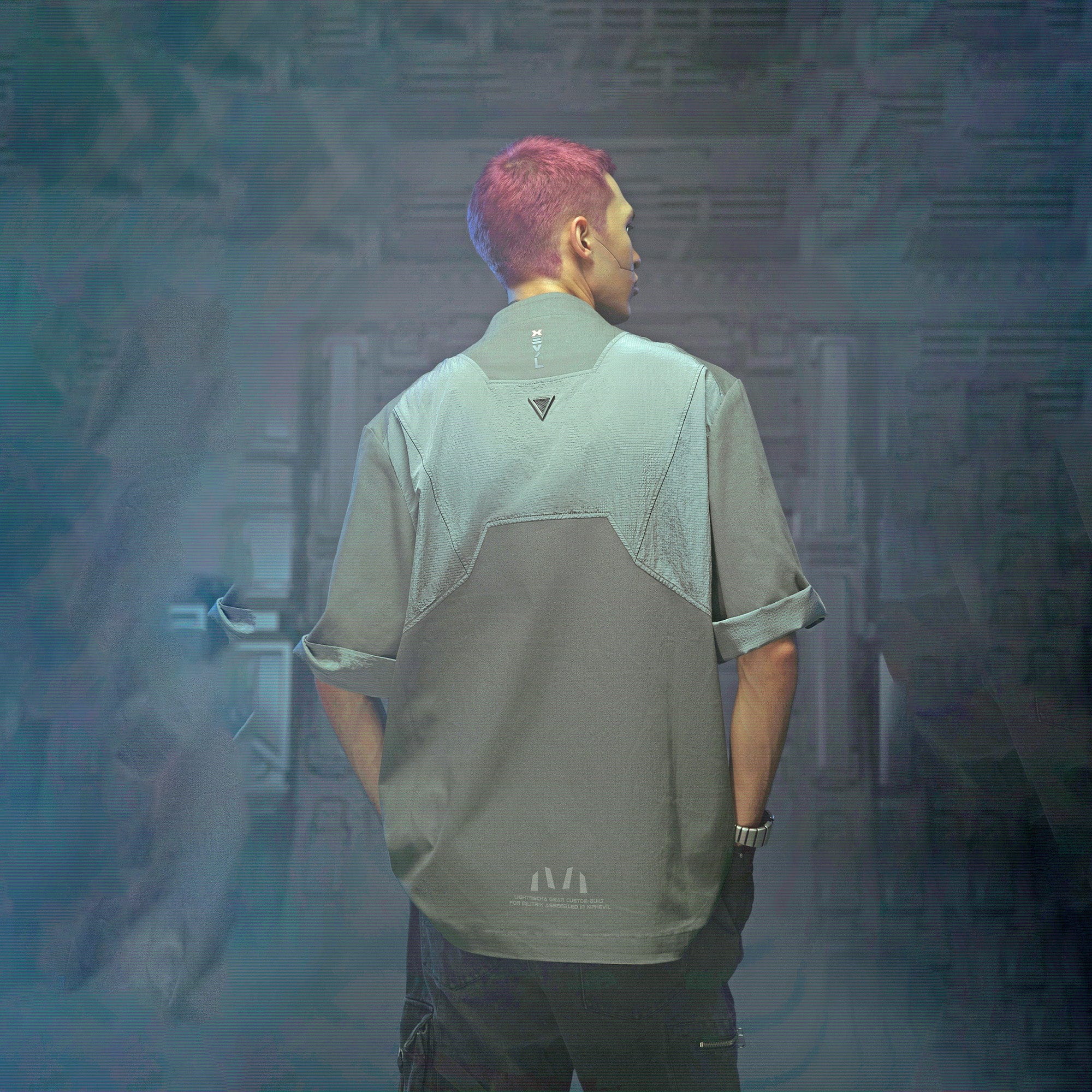 XIPHEVIL Terminal Modern Layered Rivet Half Shirt Light Grey, premium urban and streetwear designers apparel on PROJECTISR.com, XIPHEVIL