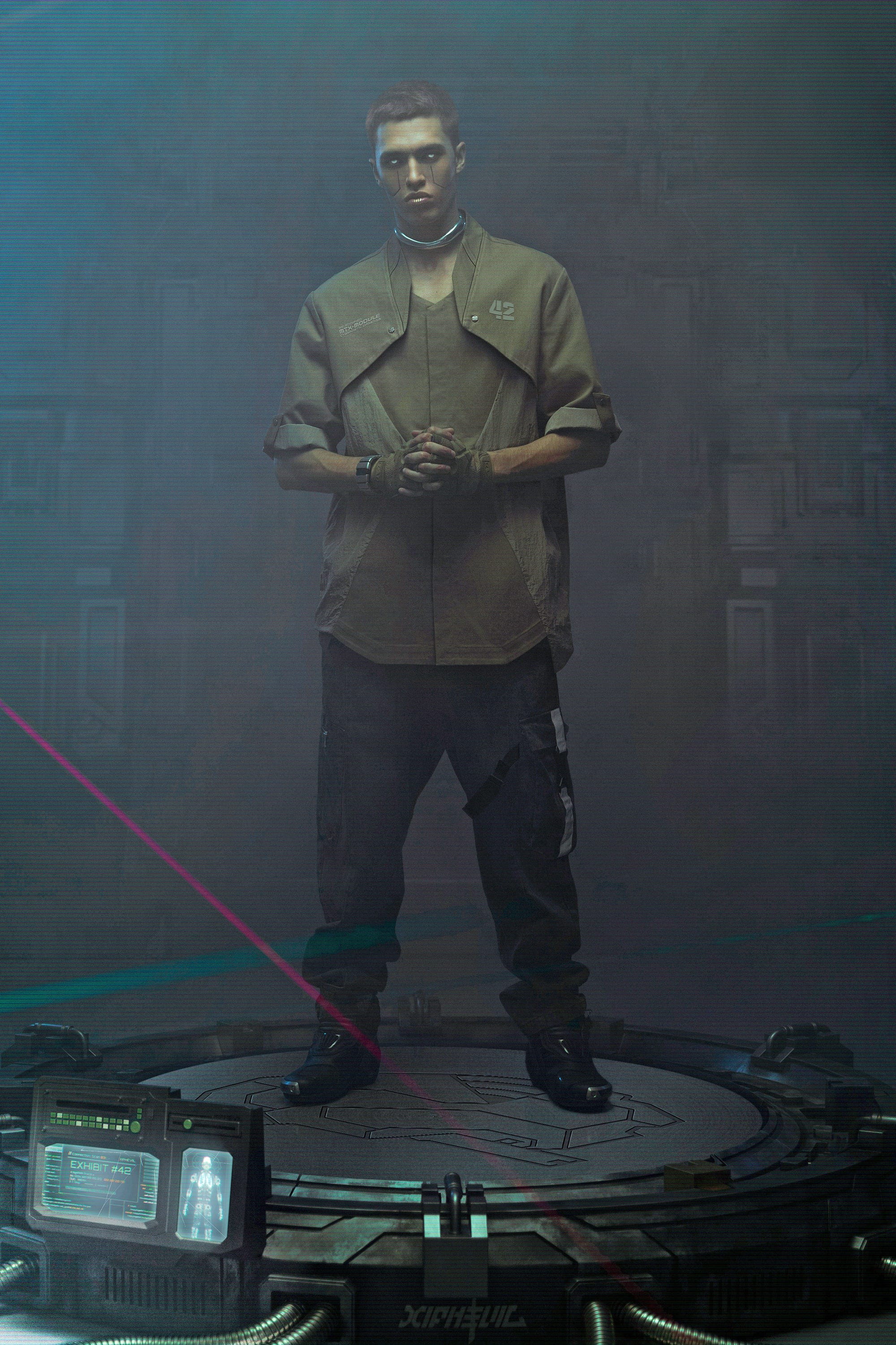 XIPHEVIL Terminal Layered Rivet Half Shirt Army Green, premium urban and streetwear designers apparel on PROJECTISR.com, XIPHEVIL