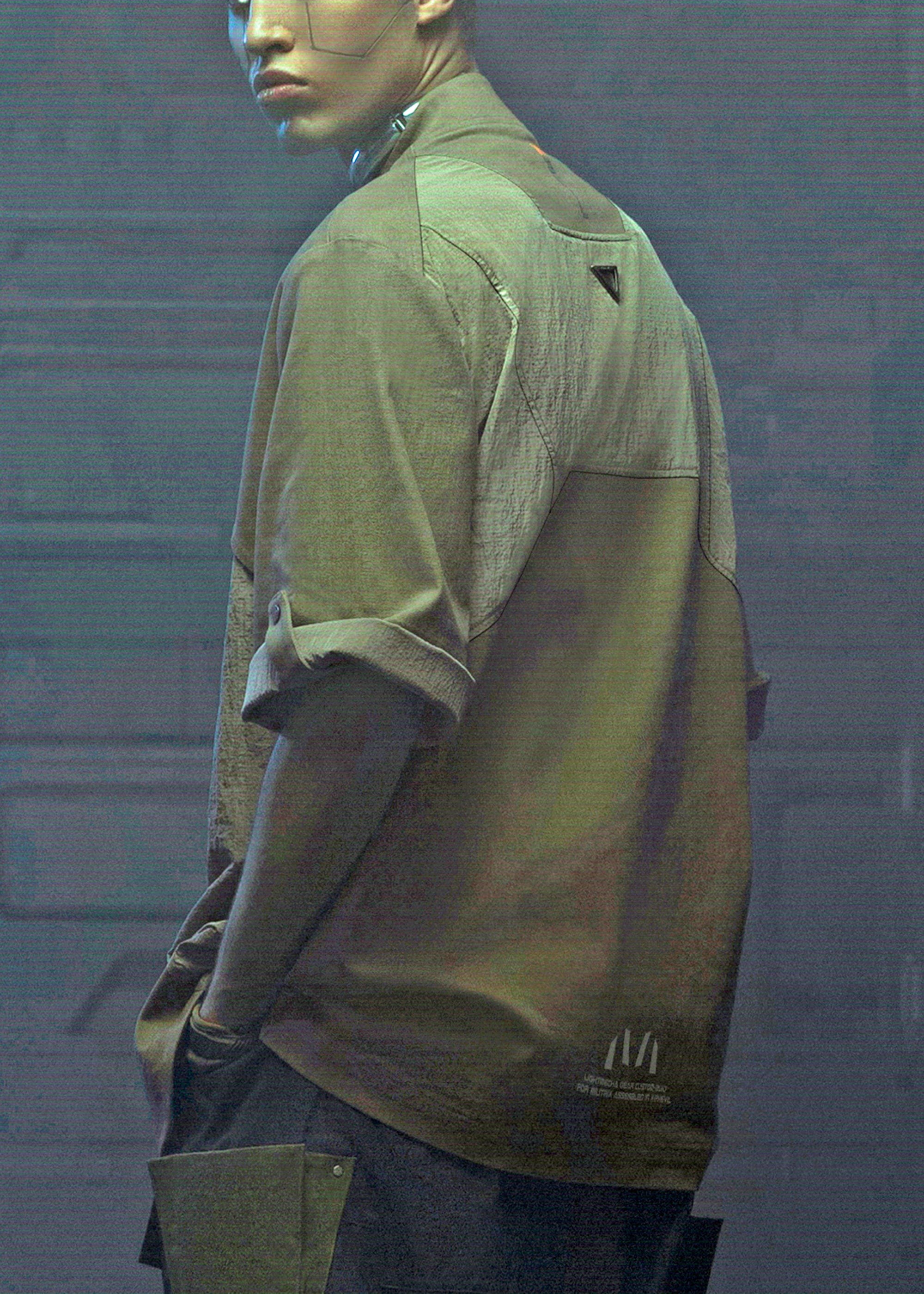XIPHEVIL Terminal Layered Rivet Half Shirt Army Green, premium urban and streetwear designers apparel on PROJECTISR.com, XIPHEVIL