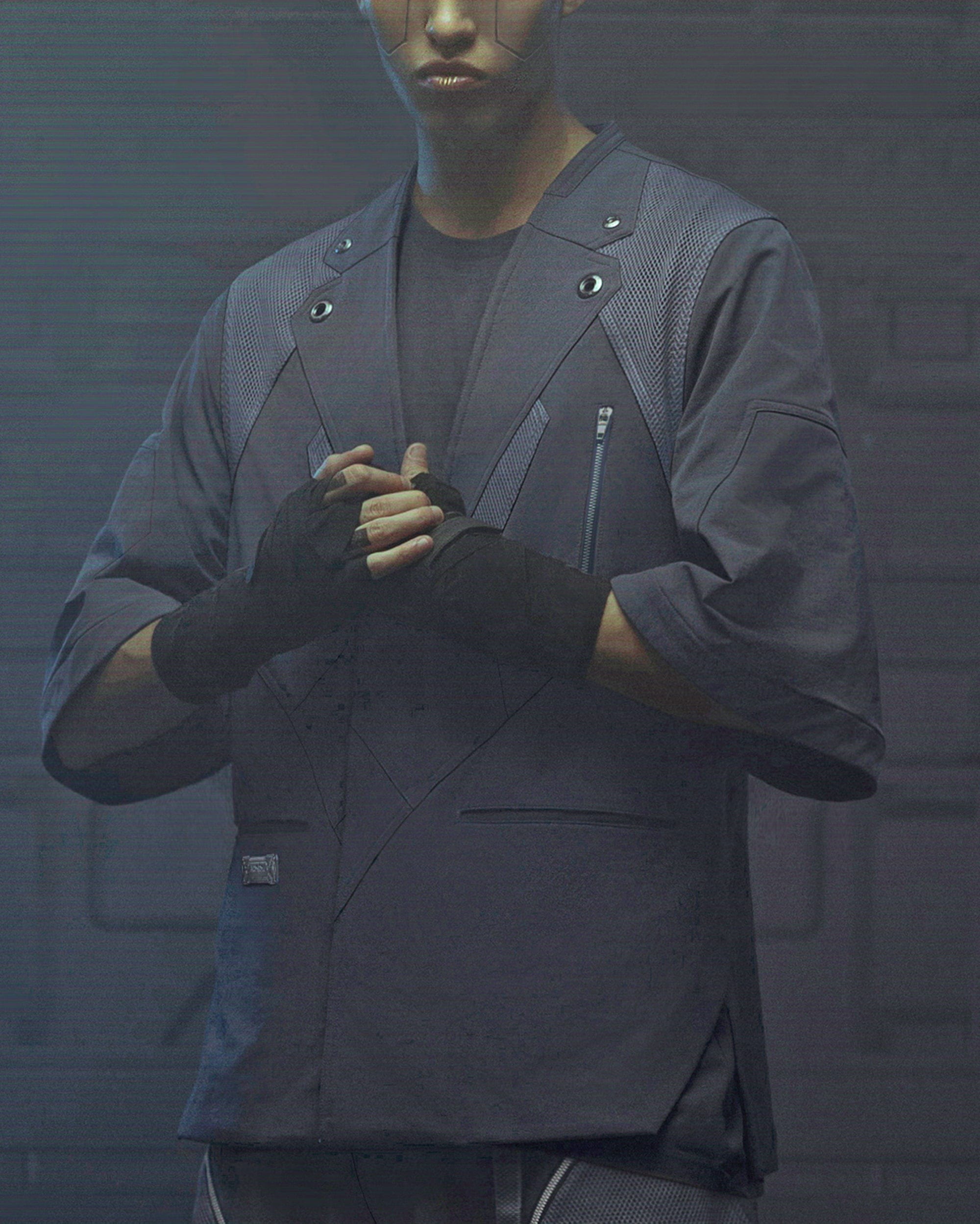 XIPHEVIL Bellator IV Mesh Metal Short-Sleeve Blazer Black, premium urban and streetwear designers apparel on PROJECTISR.com, XIPHEVIL