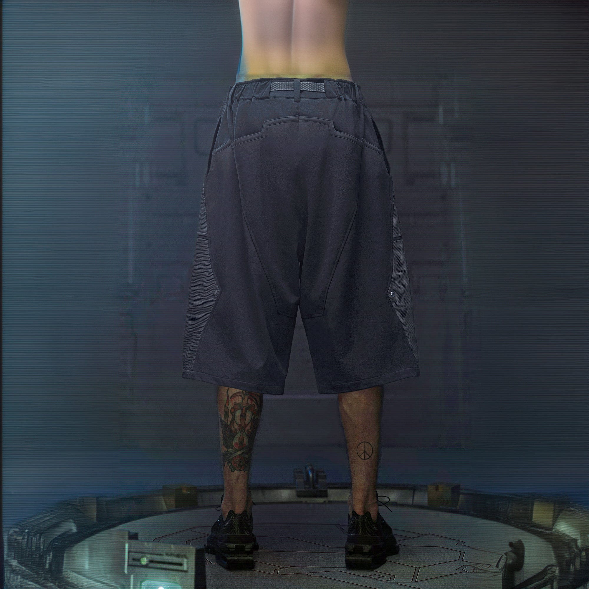 XIPHEVIL Bellator Deconstructed Multi-Zipper Shorts Dark Grey, premium urban and streetwear designers apparel on PROJECTISR.com, XIPHEVIL