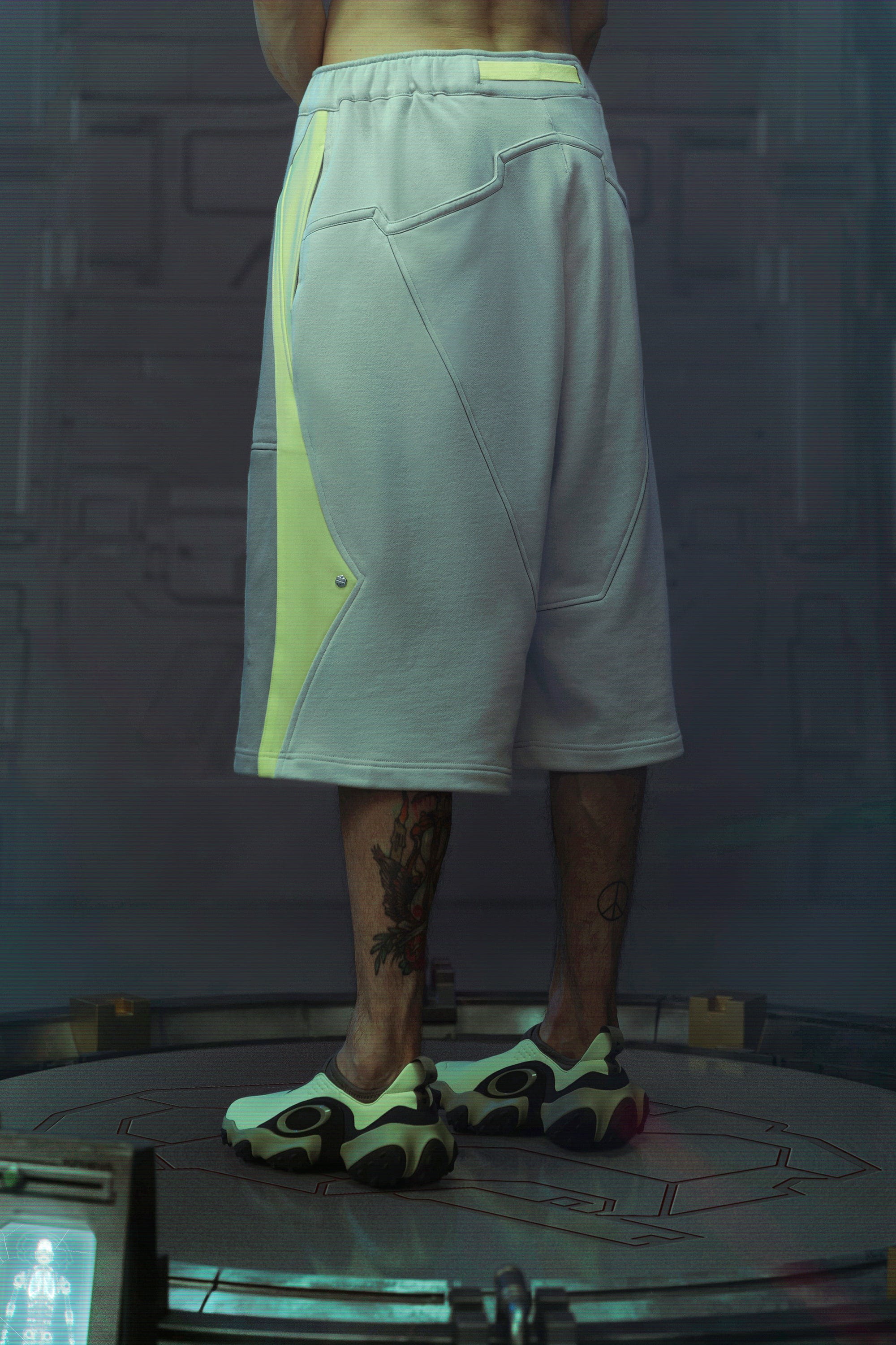 XIPHEVIL Deconstructed Zipper Rivet Shorts Light Grey, premium urban and streetwear designers apparel on PROJECTISR.com, XIPHEVIL
