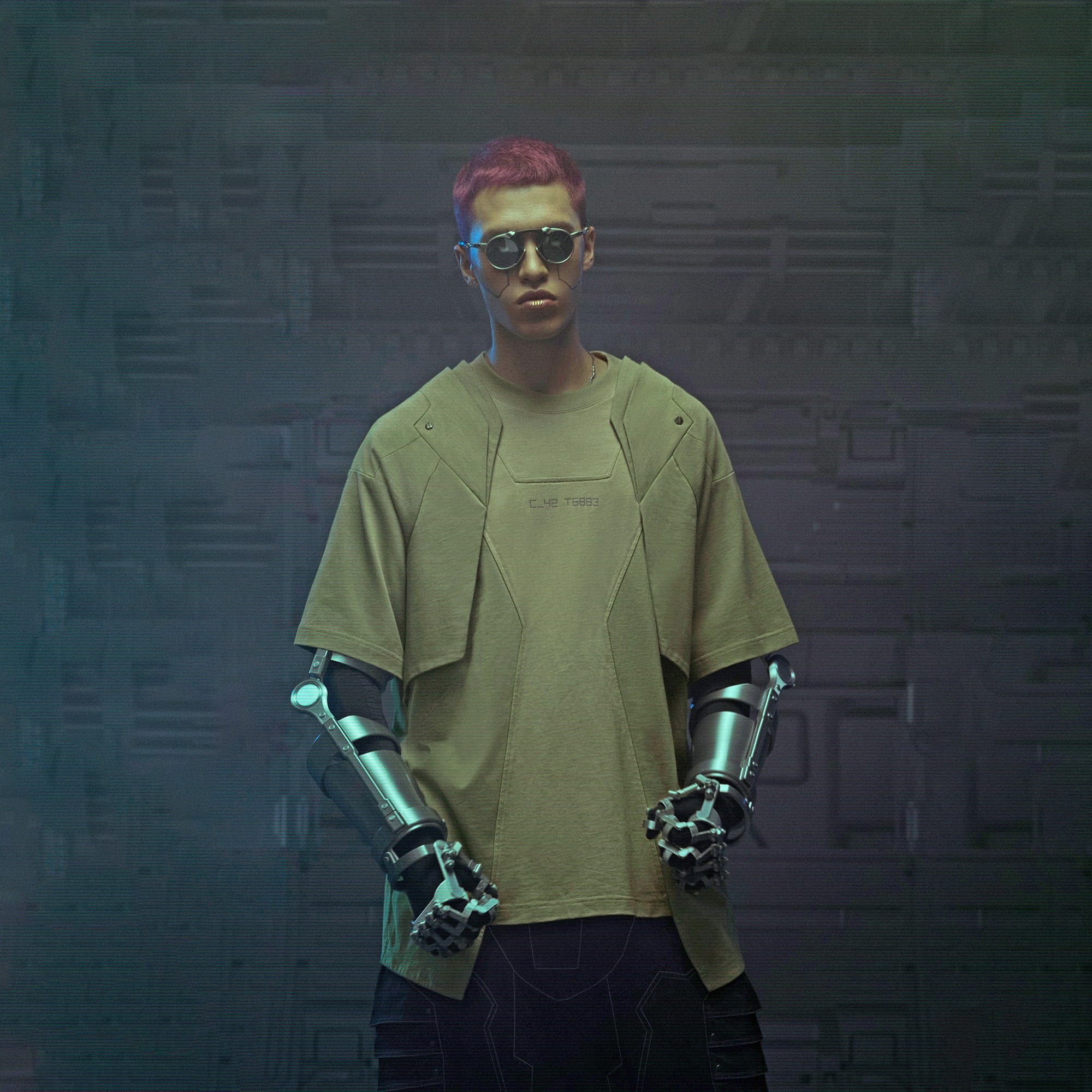 XIPHEVIL Deep Zone Deconstructed Armor Rivet T-Shirt Green, premium urban and streetwear designers apparel on PROJECTISR.com, XIPHEVIL