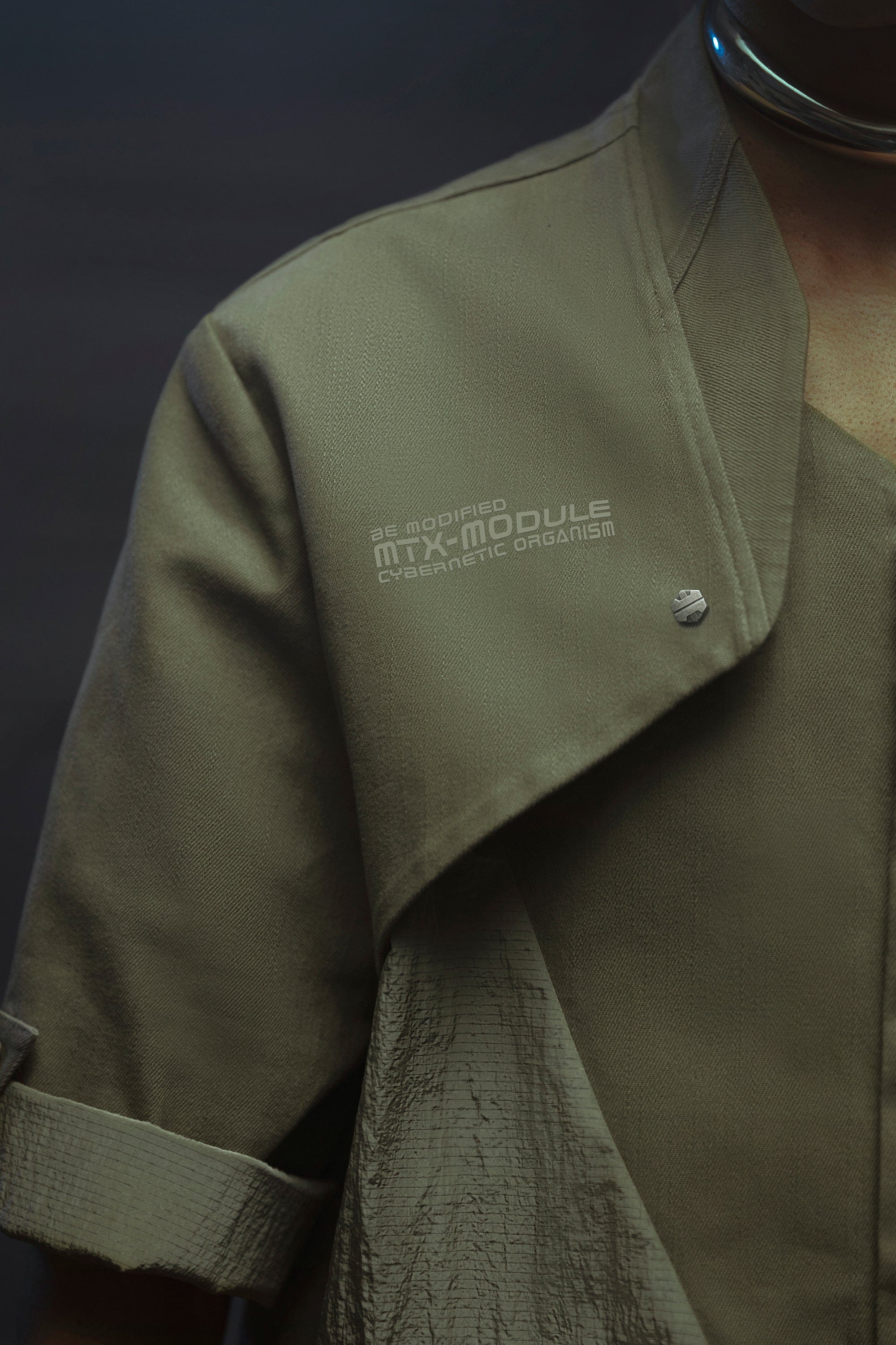 XIPHEVIL Terminal Layered Rivet Half Shirt Army Green, premium urban and streetwear designers apparel on PROJECTISR.com, XIPHEVIL