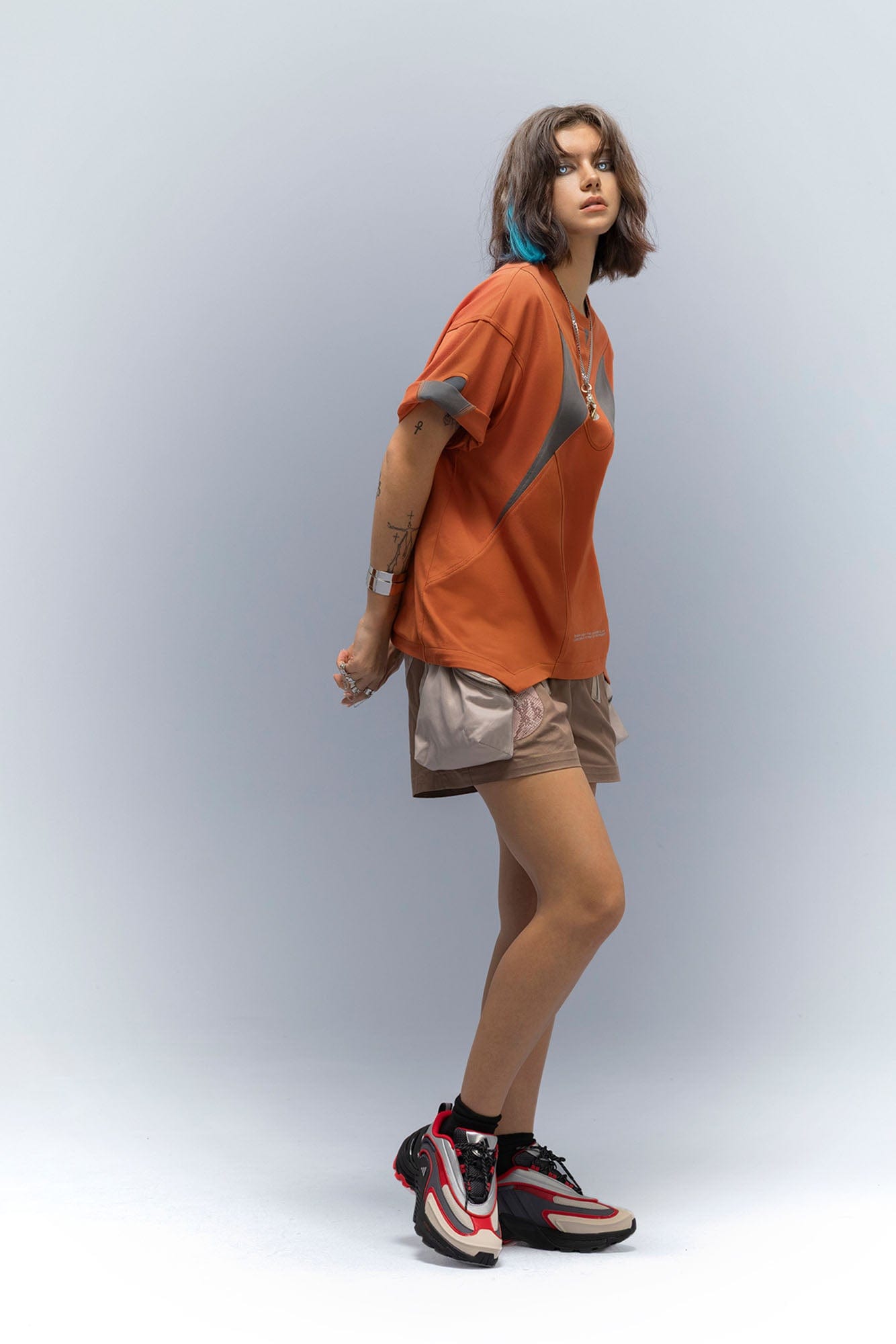 XIPHEVIL Curve Spliced Quick-Dry Sorona T-Shirt Orange