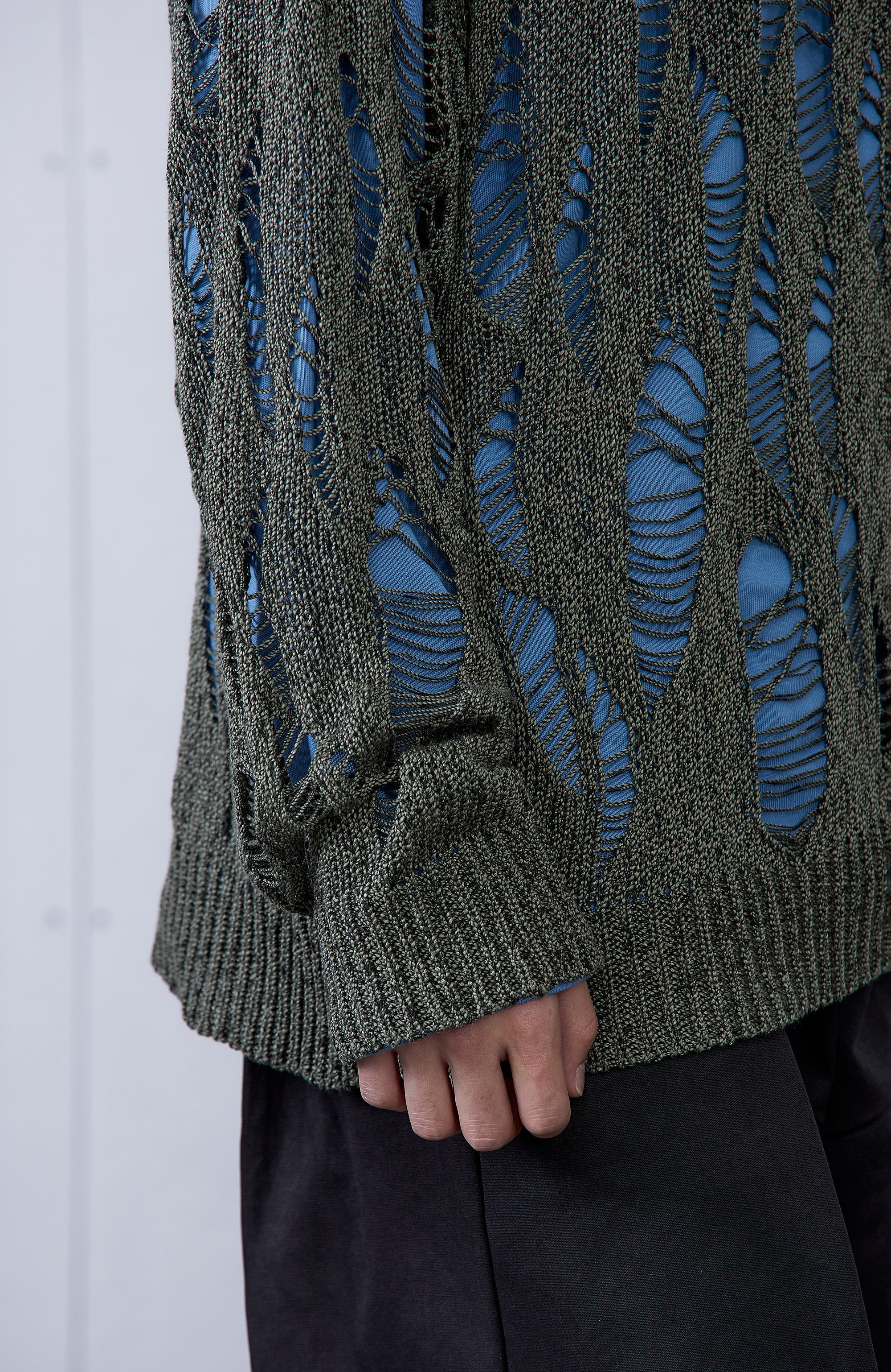 ROARINGWILD A ARCH Distressed Hollowed-Knit Sweater