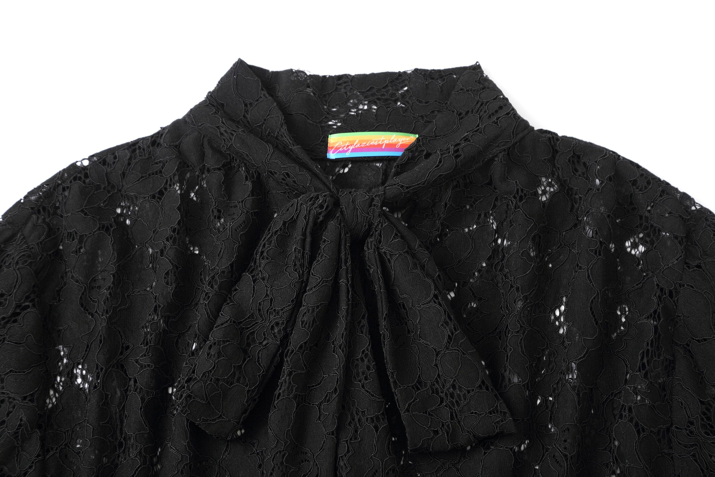 CLP Floral Lace Tie-Neck Shirt