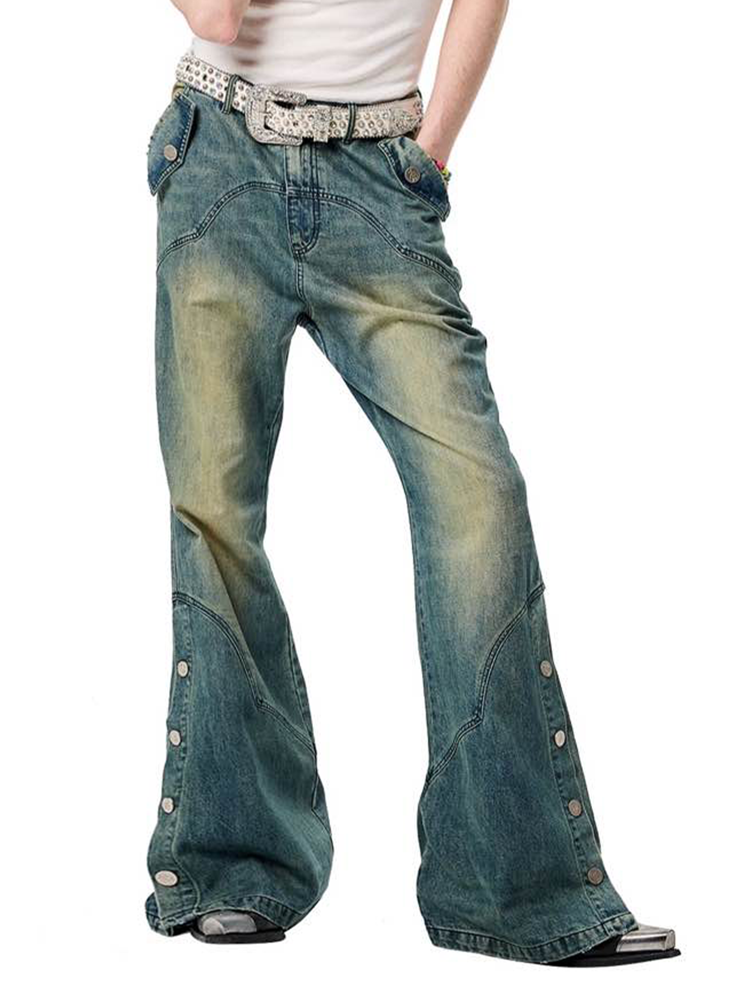 ERISSTOFF Washed Detachable Flared Jeans Blue