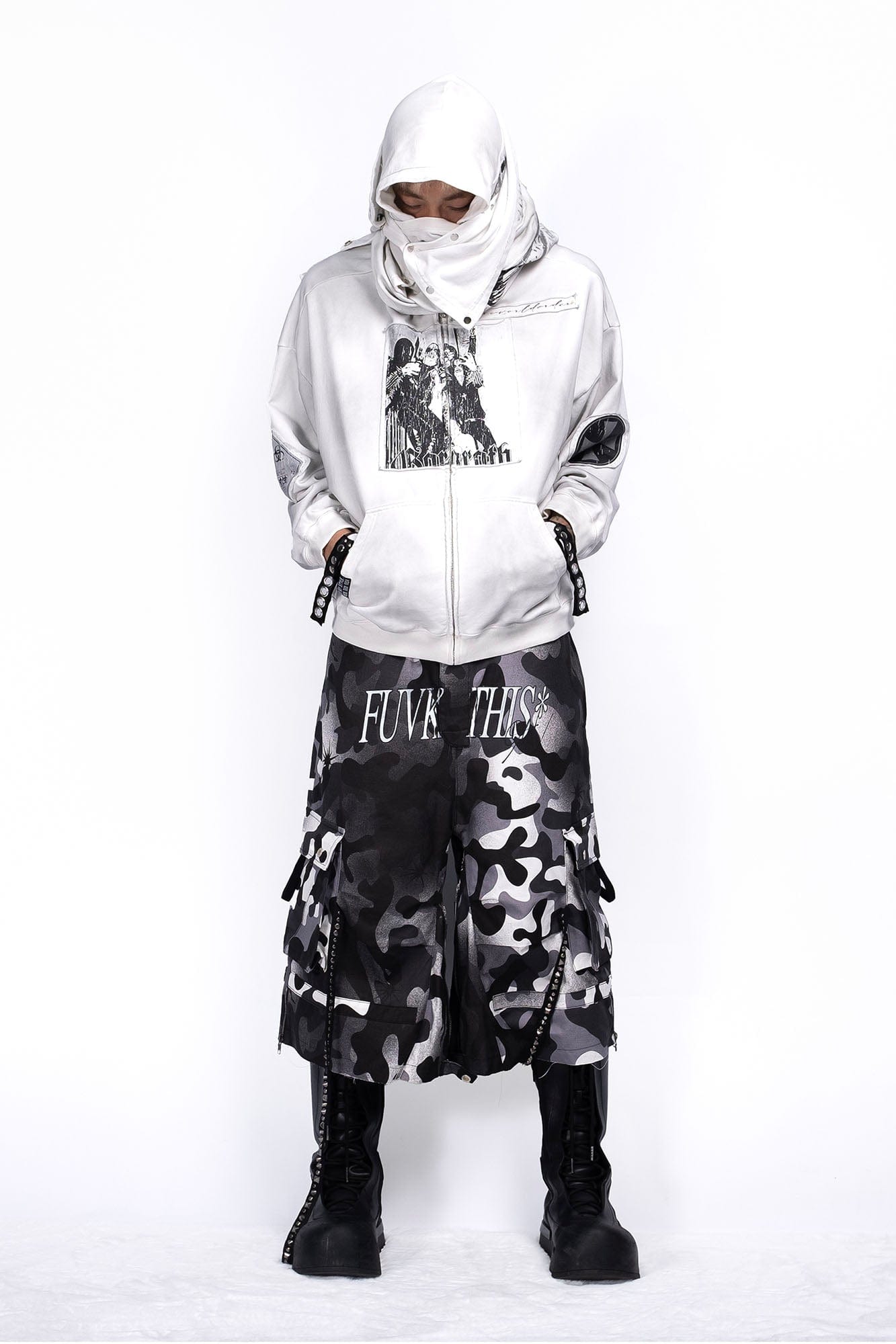 FVVO Distressed Rivet Strap Cargo Shorts Camo, premium urban and streetwear designers apparel on PROJECTISR.com, FVVO