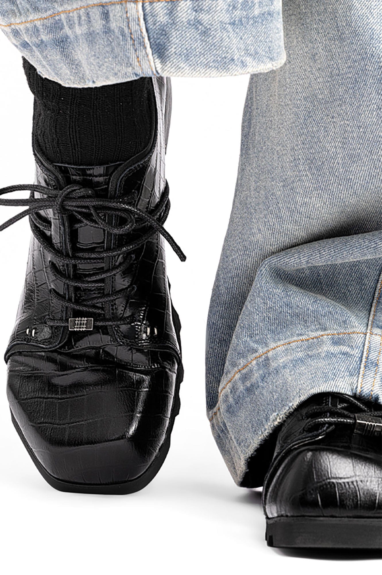 REWRITE Croc-Embossed Square-Toe Derby Shoes, premium urban and streetwear designers apparel on PROJECTISR.com, REWRITE