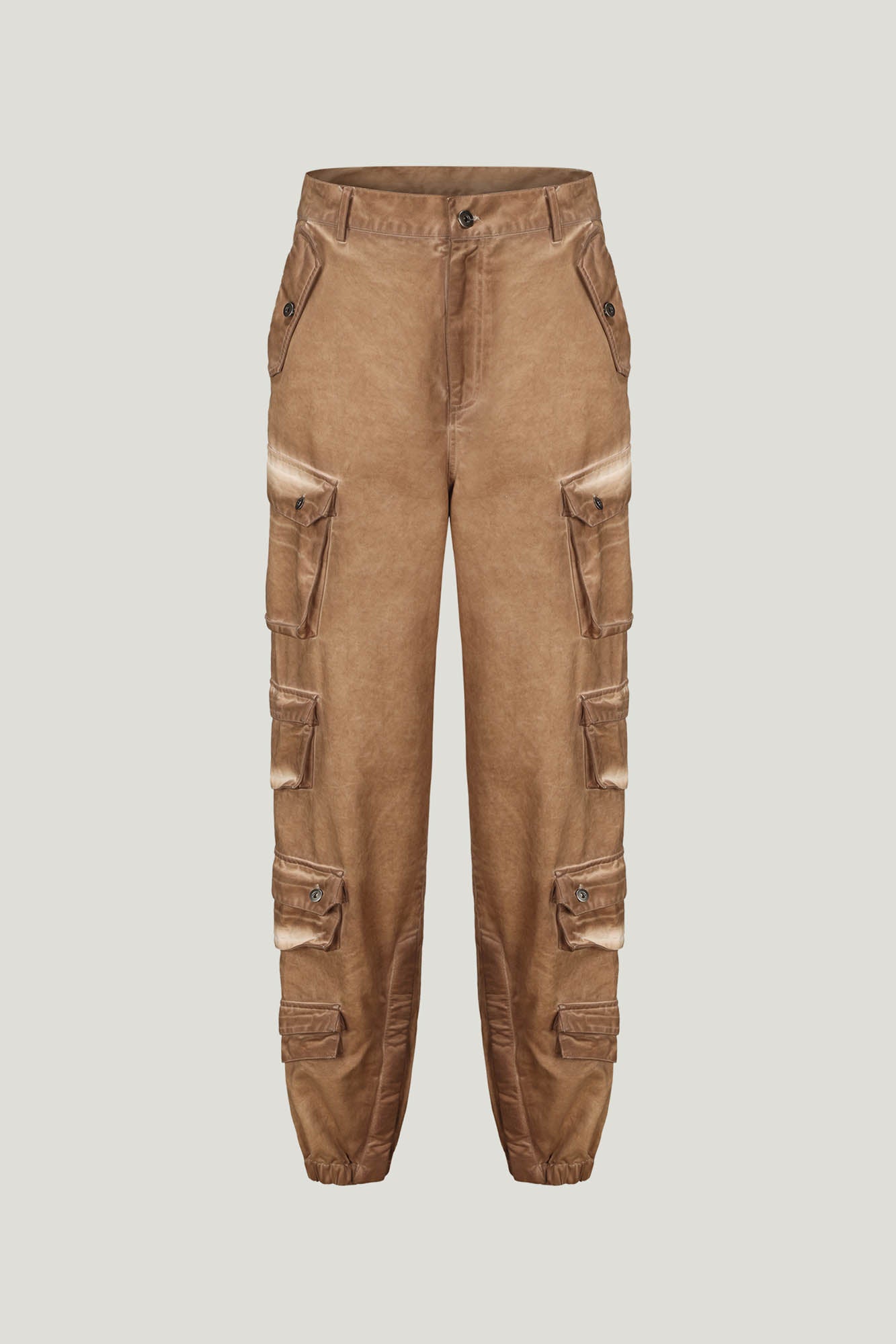 LIFEGOESON Distressed Multi-Pocket Layered Cargo Pants Earth, premium urban and streetwear designers apparel on PROJECTISR.com, LIFEGOESON