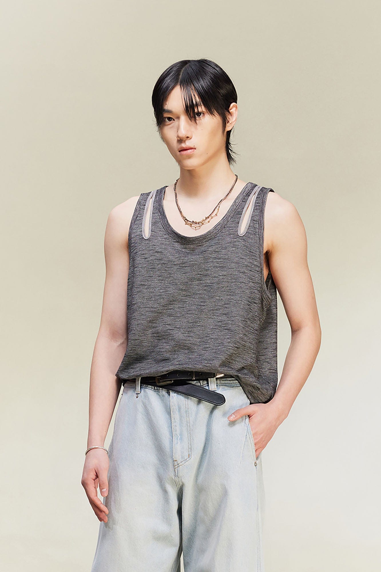 ALVNG AR ANTS Essential Shoulder Slit Knit Tank Top