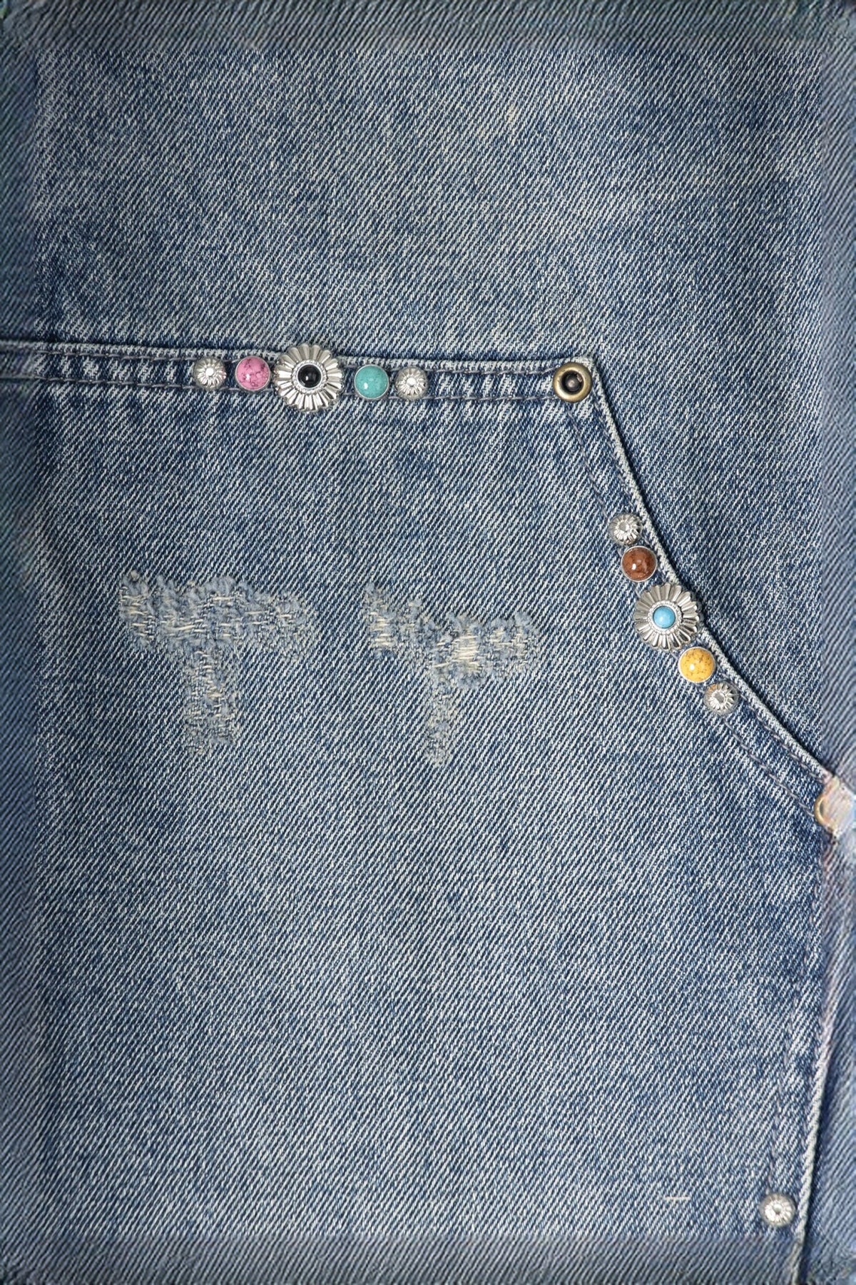 ZWDH Turquoise Studded Straight-Leg Jeans — flat-lay detail