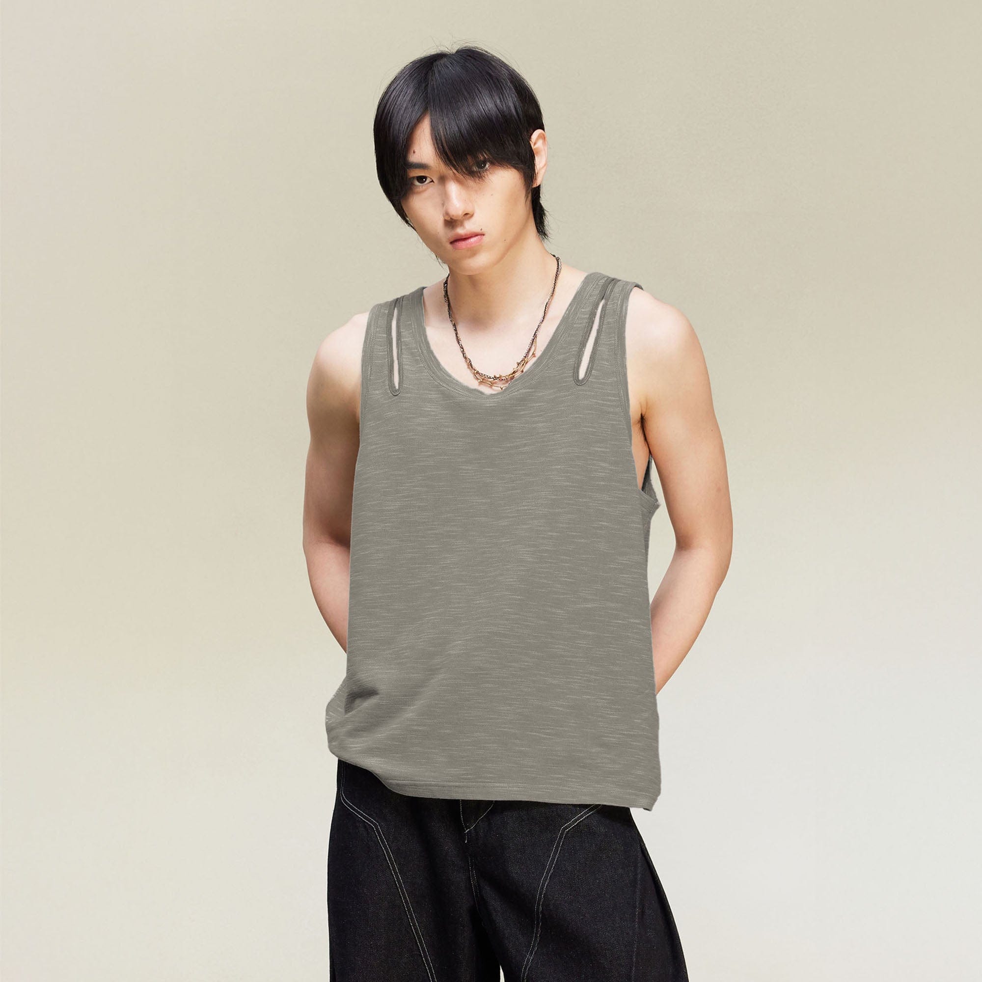 ALVNG AR ANTS Essential Shoulder Slit Knit Tank Top