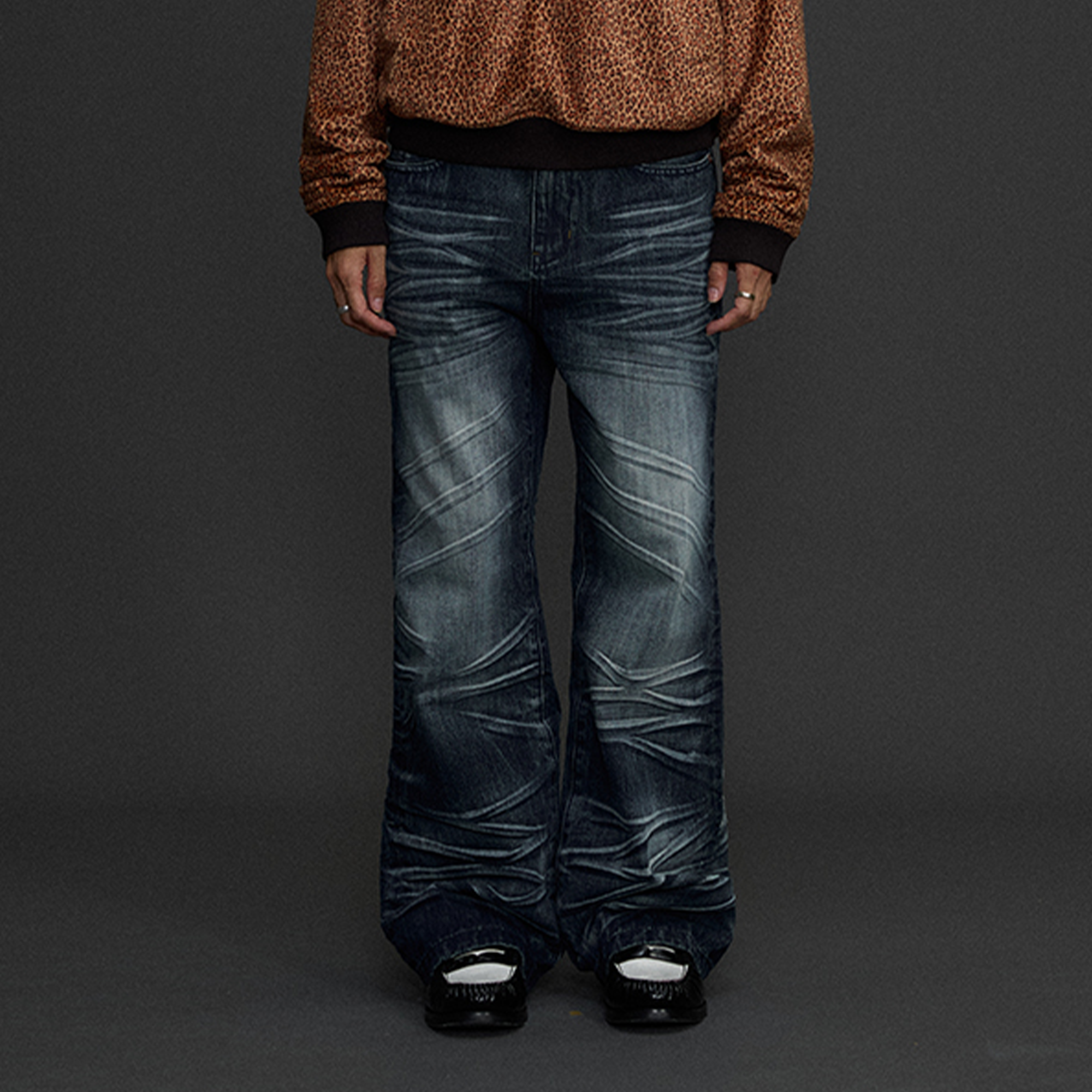 NIANJIUYIKOUER Heavy Washed Whiskered Straight-Leg Jeans, premium urban and streetwear designers apparel on PROJECTISR.com, NIANJIUYIKOUER