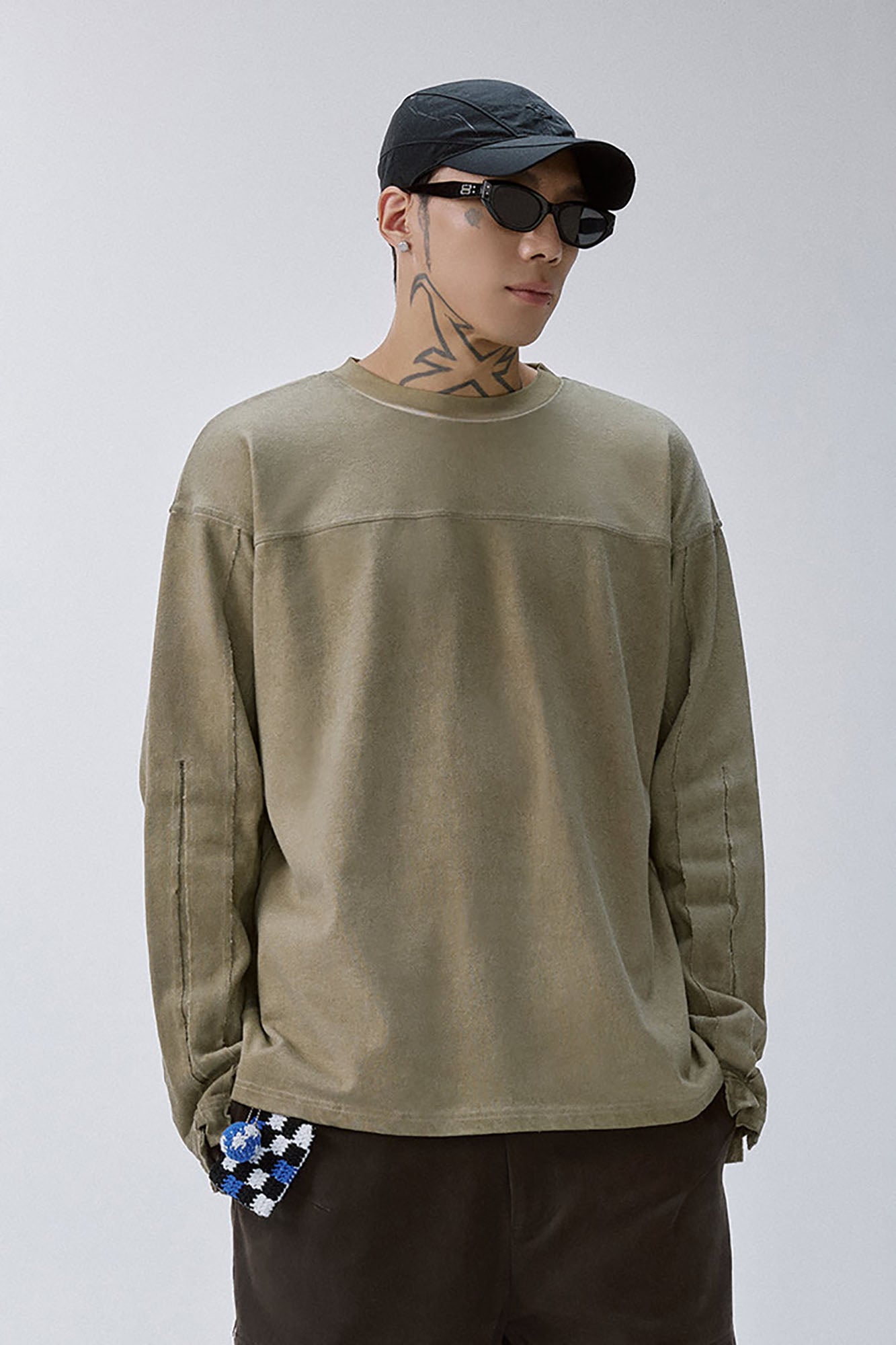 F2CE Distressed Panel-Stitched Long-Sleeve Tee
