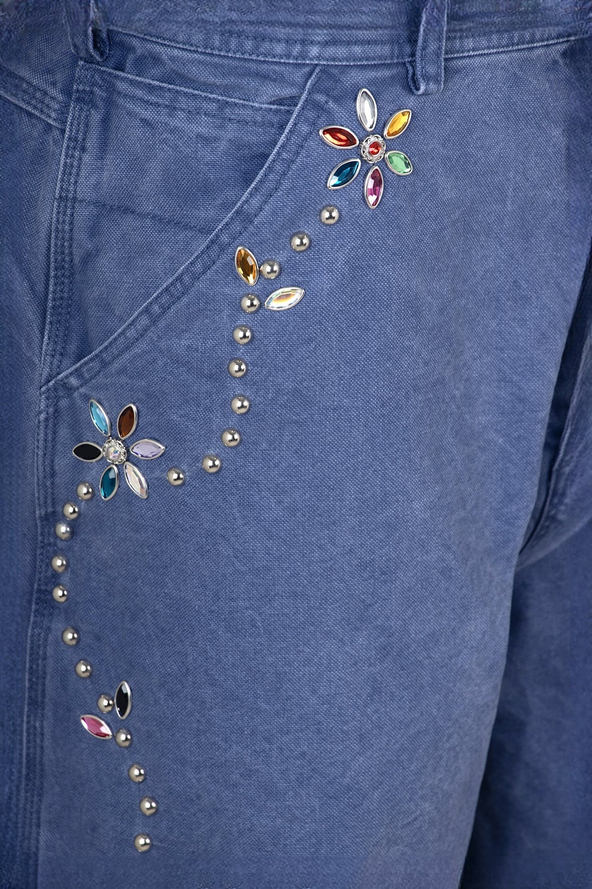 ZWDH Studded Floral Straight-Leg Jeans — flat-lay detail