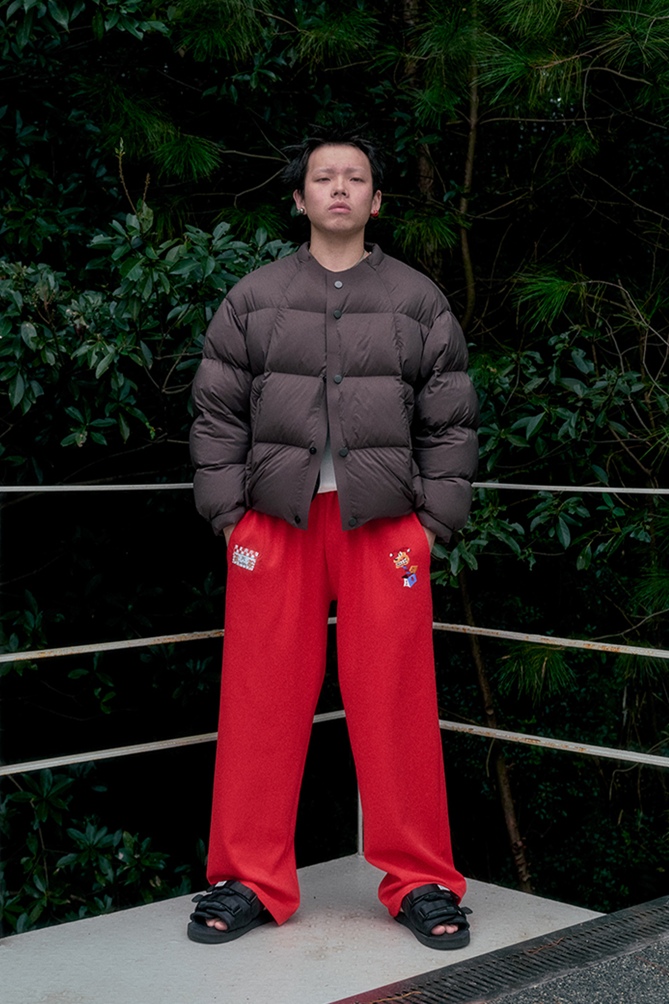 NIANJIUYIKOUER Straight-Leg Embroidered Patch Sweatpants, premium urban and streetwear designers apparel on PROJECTISR.com, NIANJIUYIKOUER