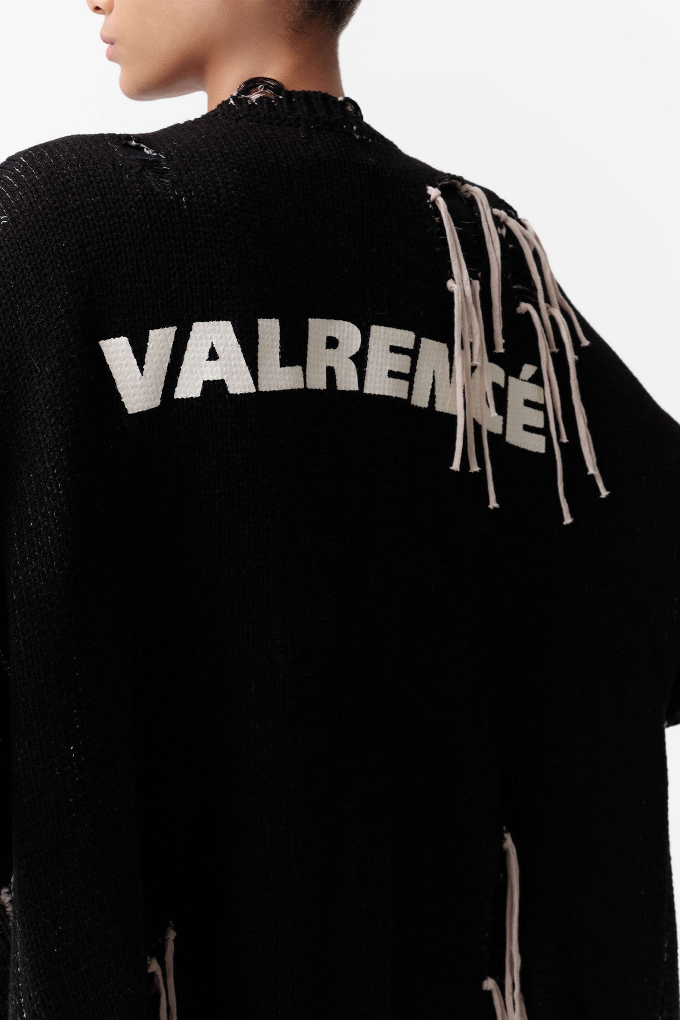 VANN VALRENCE Distressed Frayed Spray V-Neck Cardigan