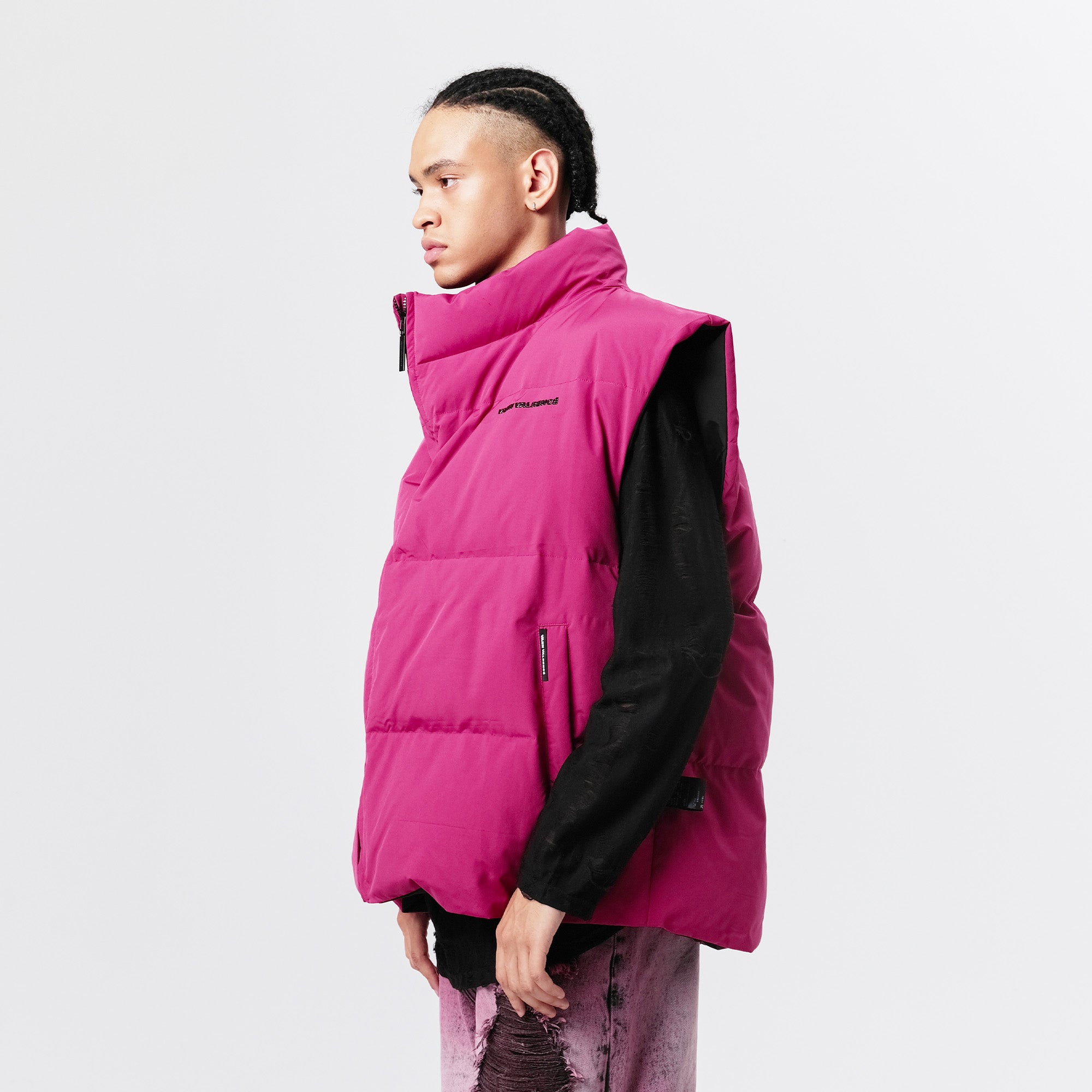 VANN VALRENCE High-Neck Oversized Down Vest Hot Pink