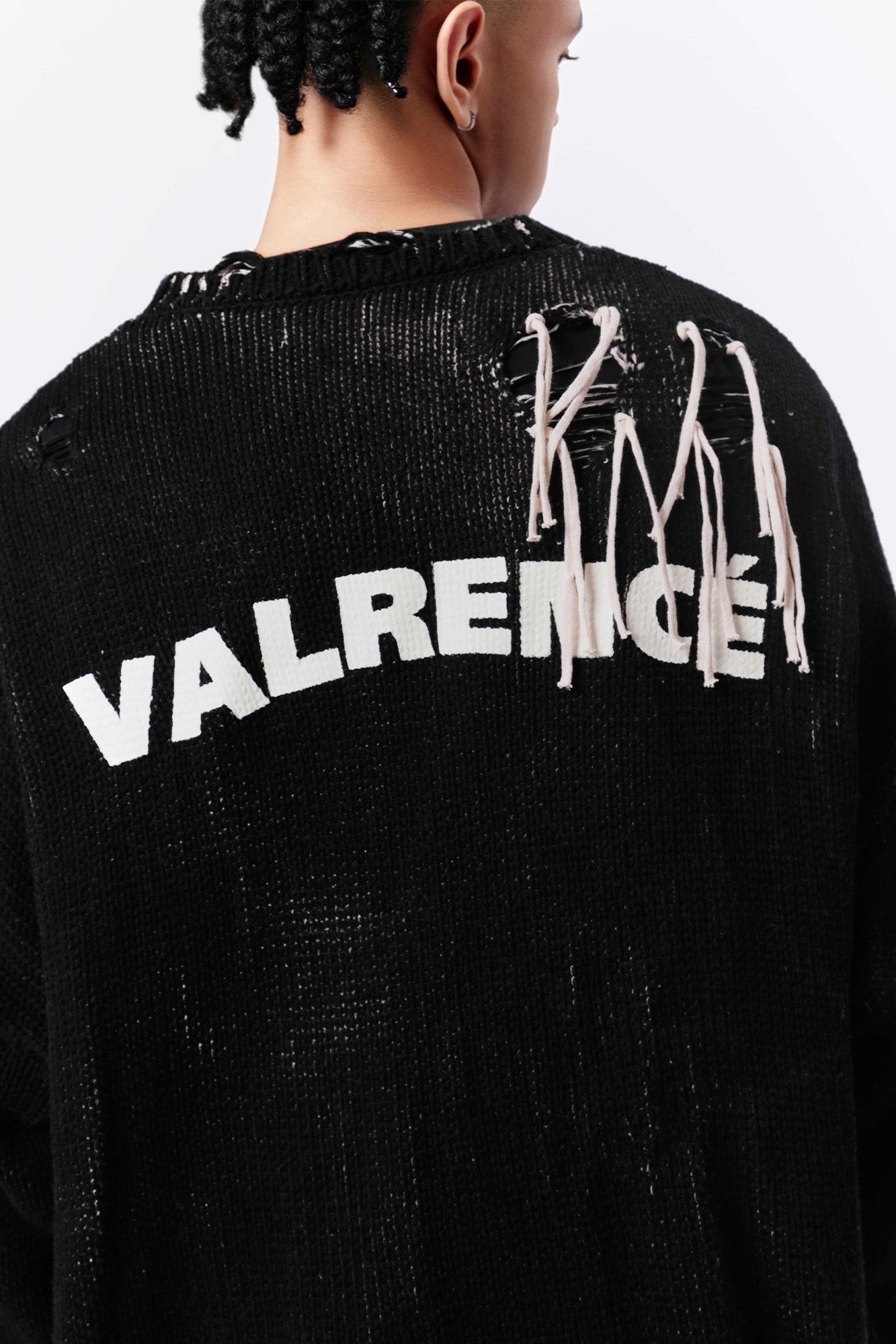 VANN VALRENCE Distressed Frayed Spray V-Neck Cardigan