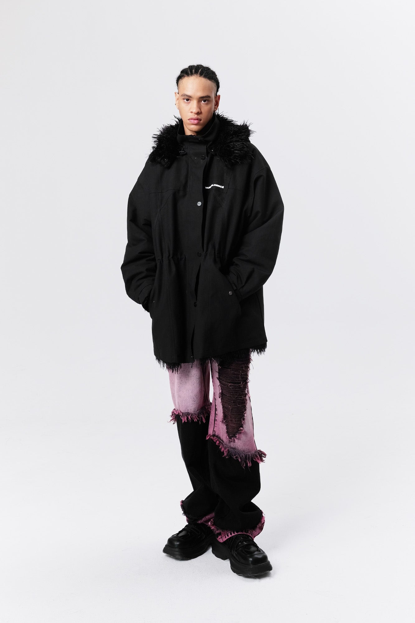 VANN VALRENCE Detachable Hood Faux-Fur Collar Parka