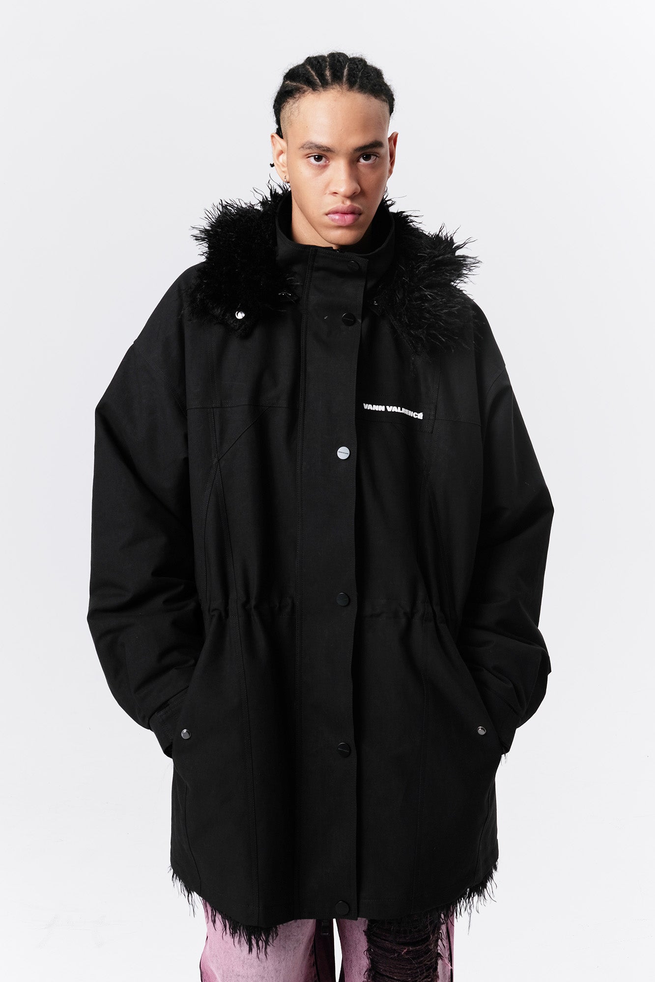 VANN VALRENCE Detachable Hood Faux-Fur Collar Parka
